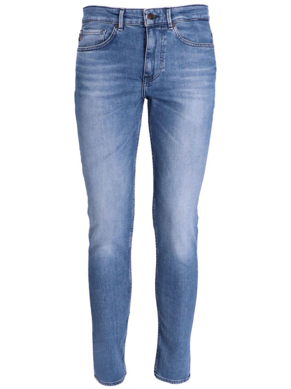 Logo-patch Slim-cut Jeans In Blue Product Image