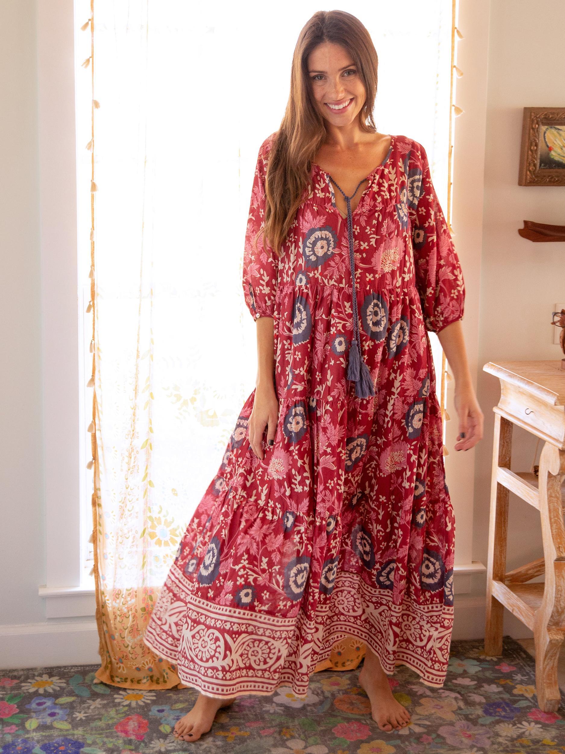 Auguste Cotton Maxi Dress - Red Pink Floral Product Image