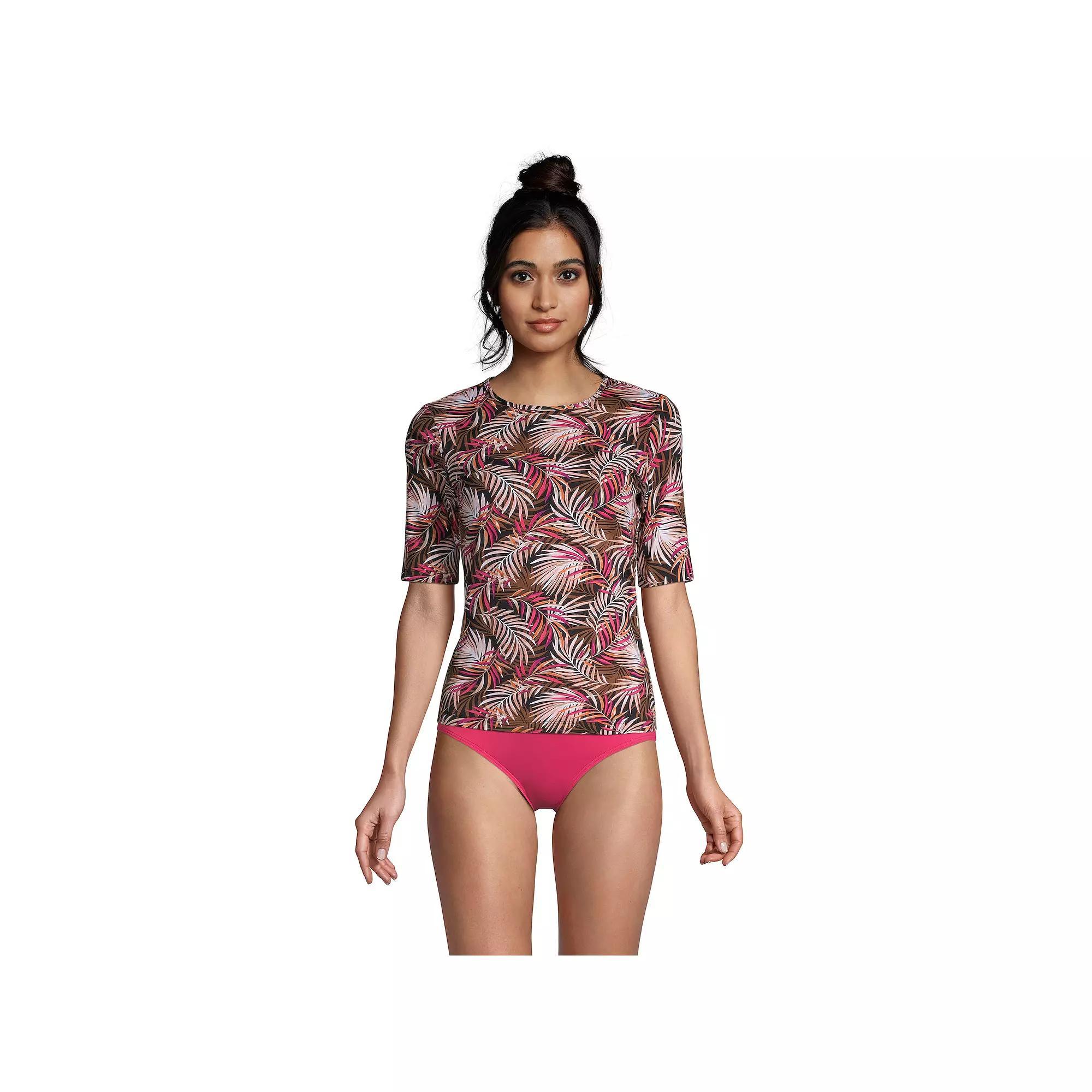 Womens Lands End UPF 50 Elbow-Sleeve Rash Guard Swim Tee Product Image