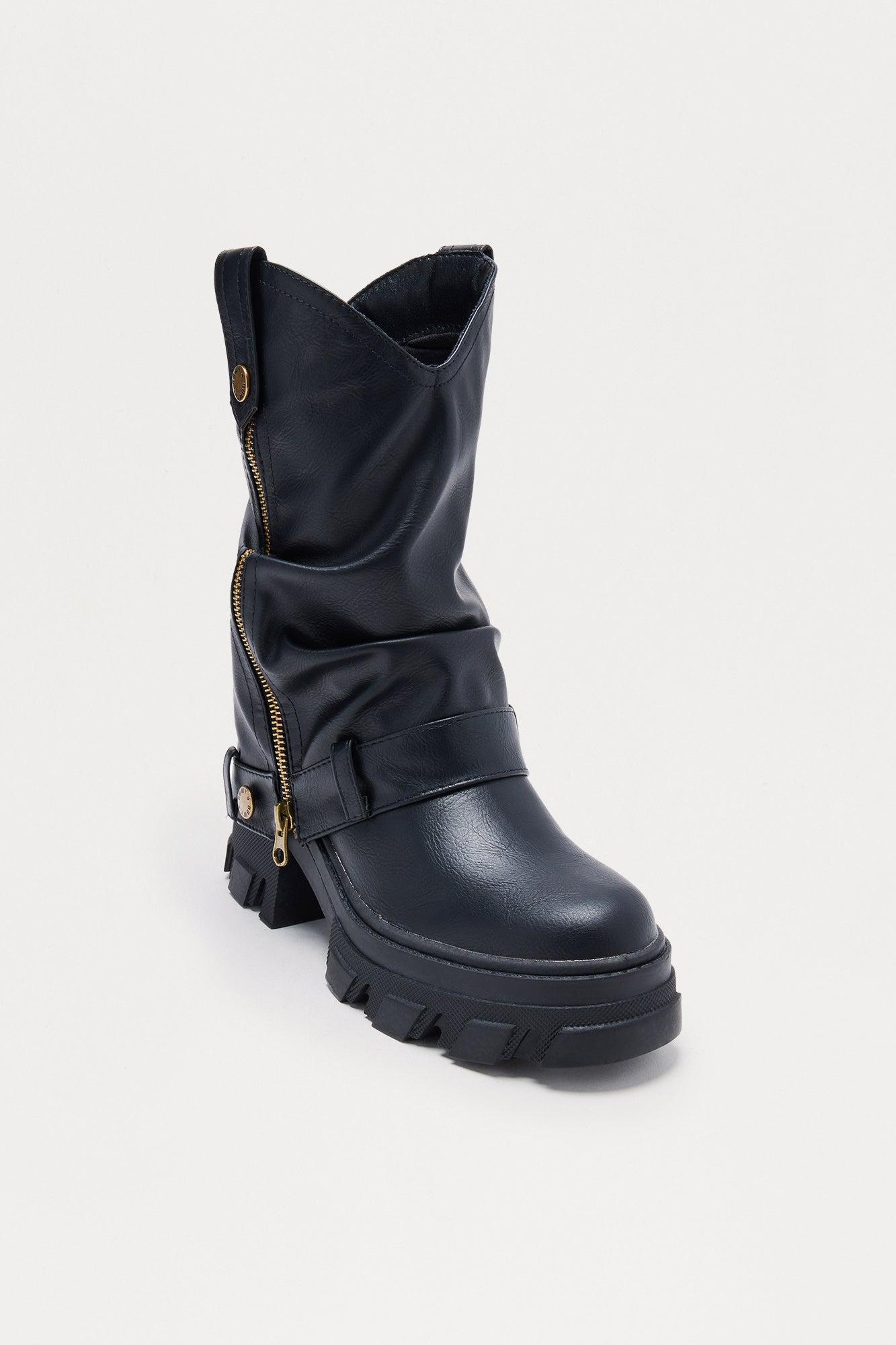 Brew Zipper Overlay Boots - Black Product Image