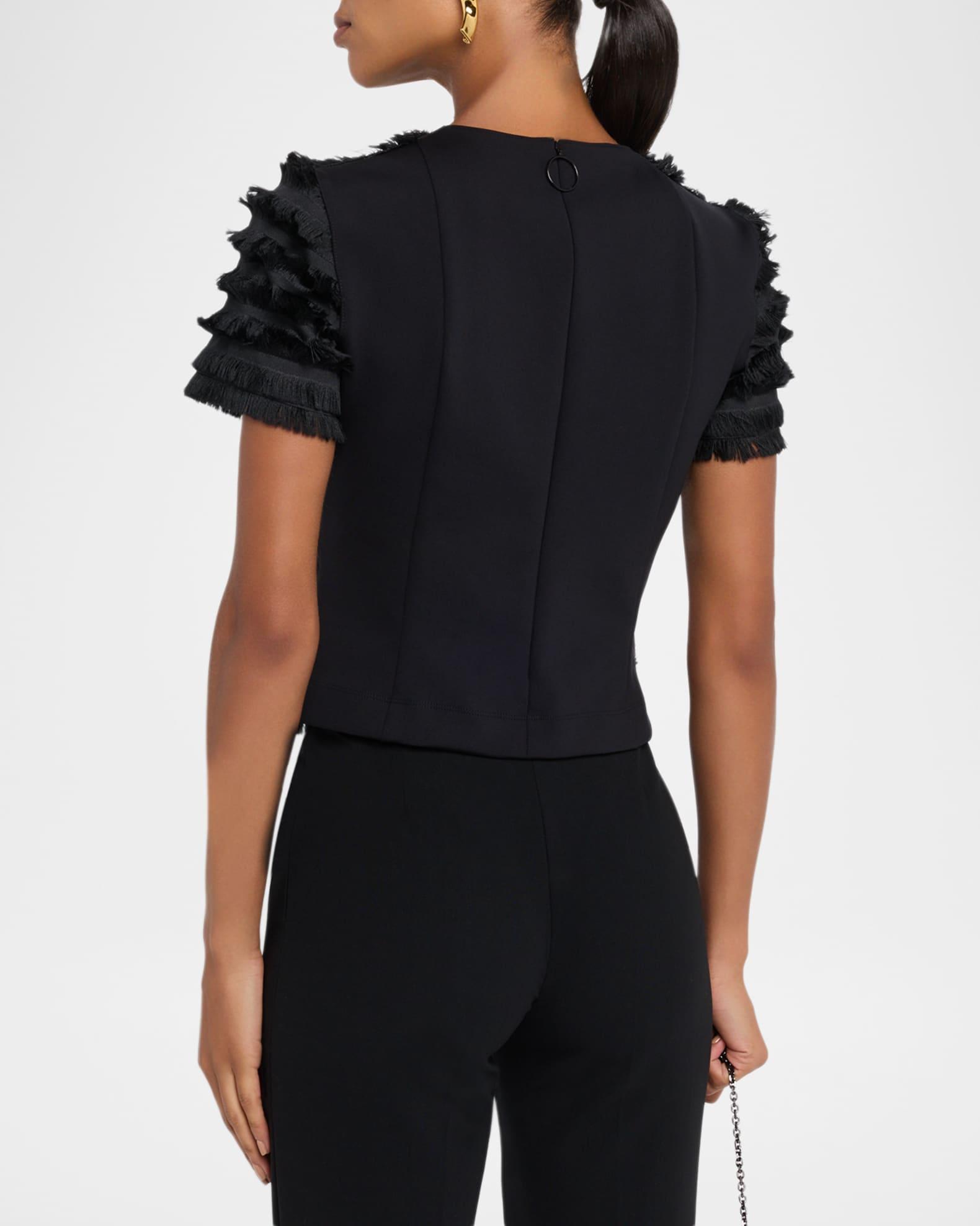 Striped Fringe Short-Sleeve Fitted Top Product Image