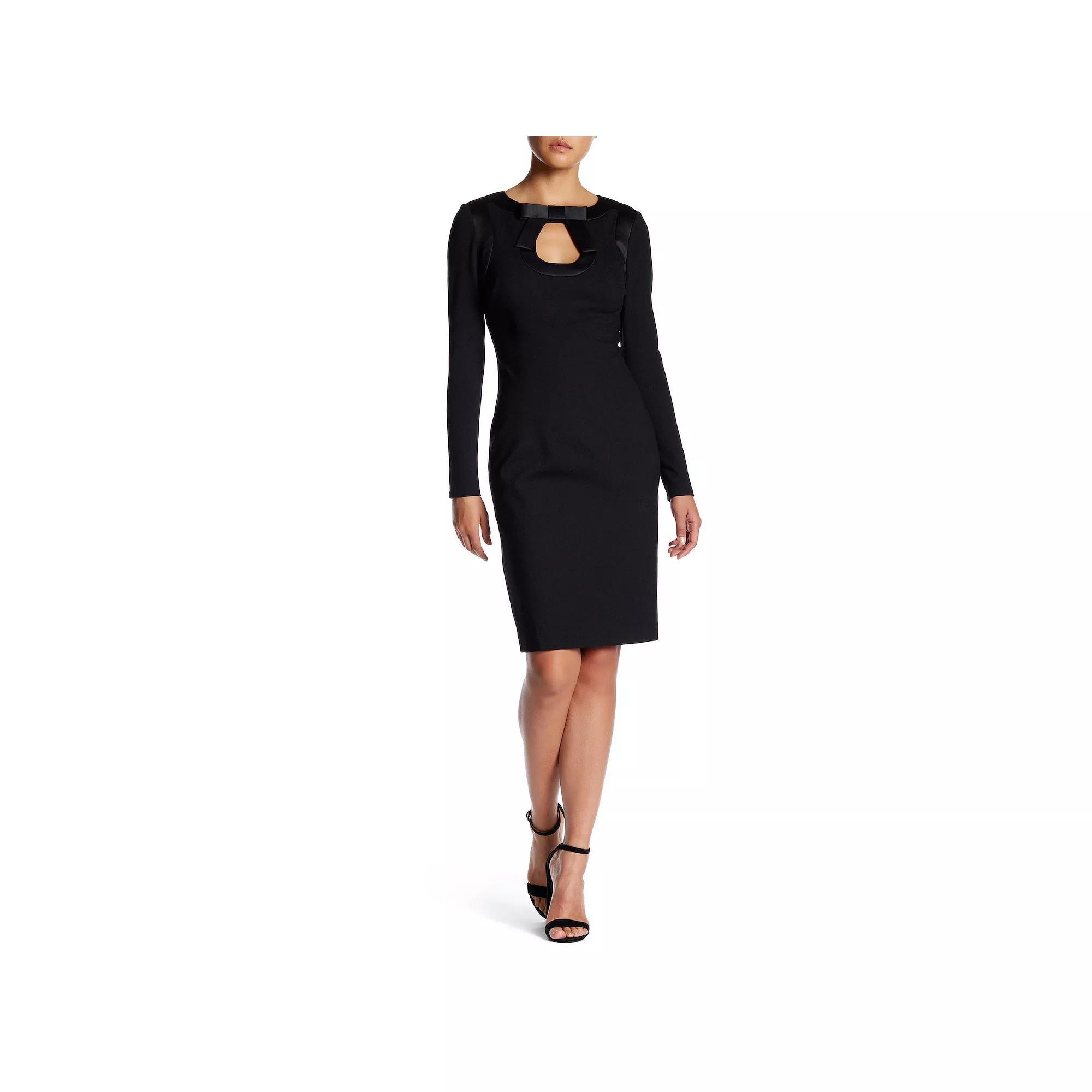 Women's Focus By Shani Bow Keyhole Long Sleeve Knit Dress, Size: 14, Black Ivory Product Image