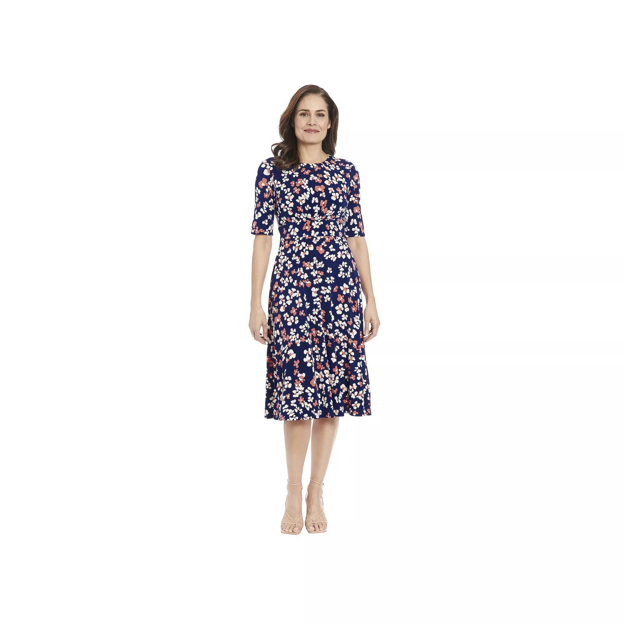 Petite London Times Printed Midi A-Line Dress, Women's, Size: 14 Petite, Navycoral Product Image