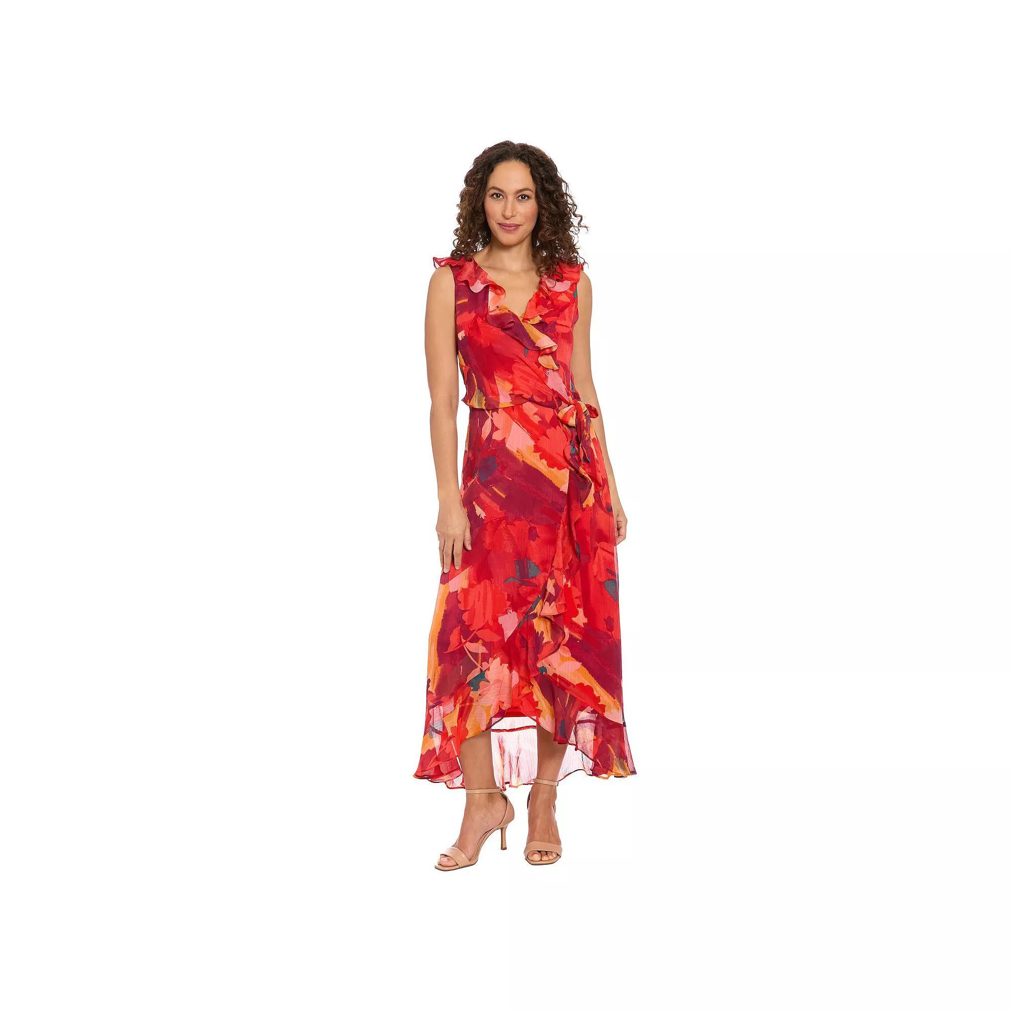 Women's London Times Ruffled Chiffon Maxi Dress, Size: 16, Flame Pink Product Image