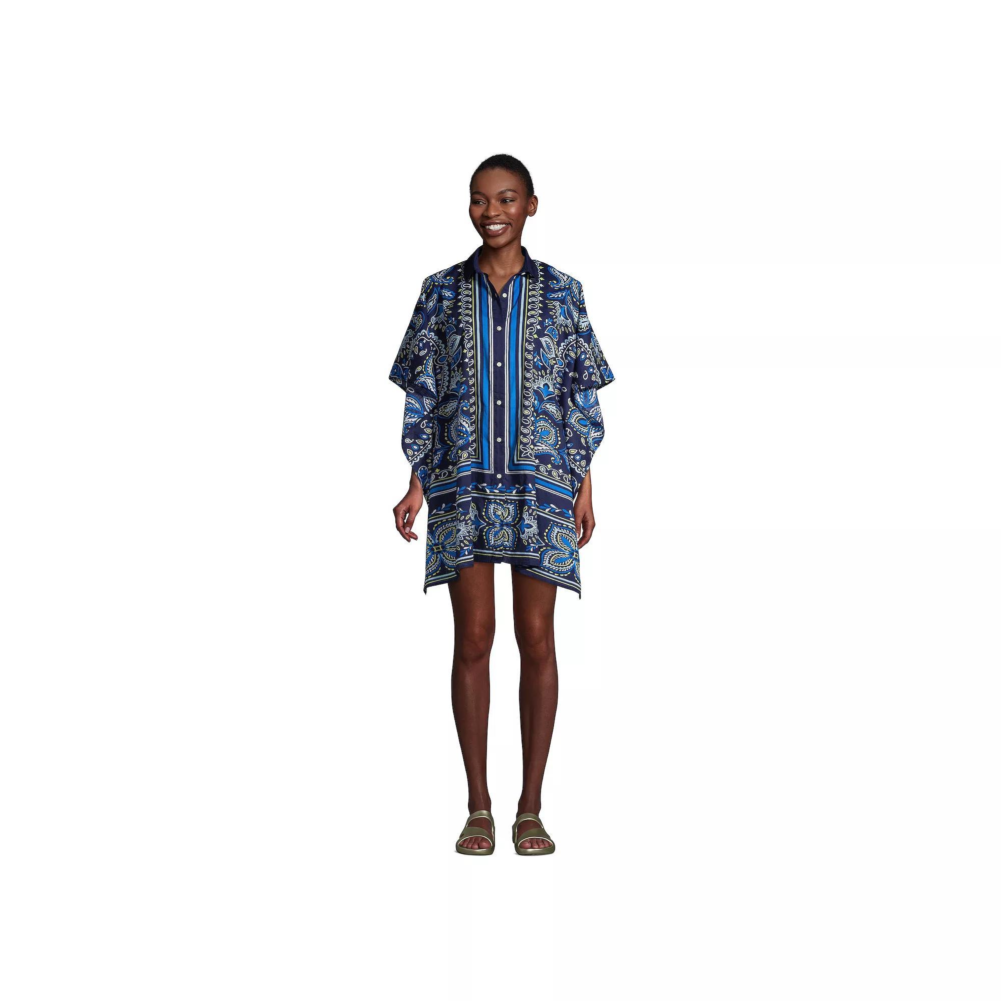 Petite Lands' End Poplin Swim Cover-Up Shirtdress, Women's, Size: XS Petite, Blue Product Image