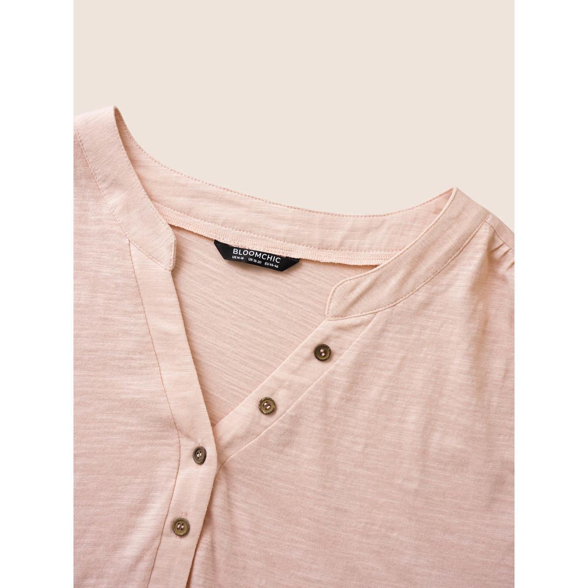 Plus Size Cotton Solid Notched Dolman Sleeve T-shirt Crepe Women Casual Non Plain Notched collar Everyday T-shirts BloomChic 22-24/3X Product Image