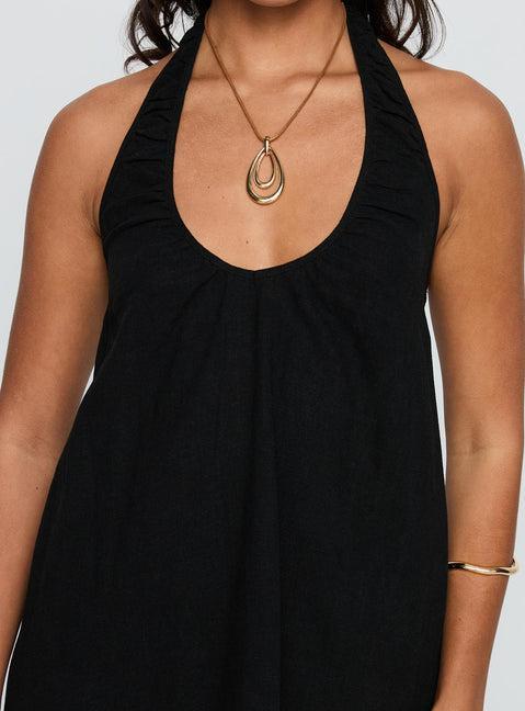 Daydreams Linen Blend Halter Mini Dress Black Product Image