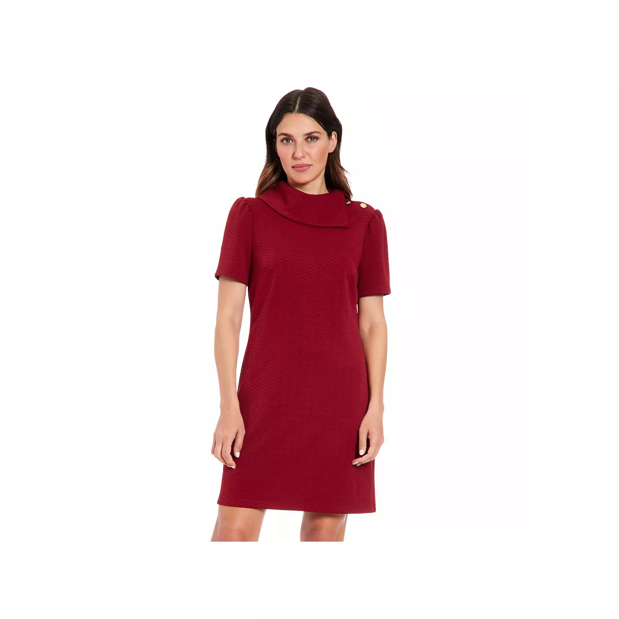 Women's London Times Envelope Neck Shoulder Button Detail Shift Dress, Size: 10, Deep Red Product Image