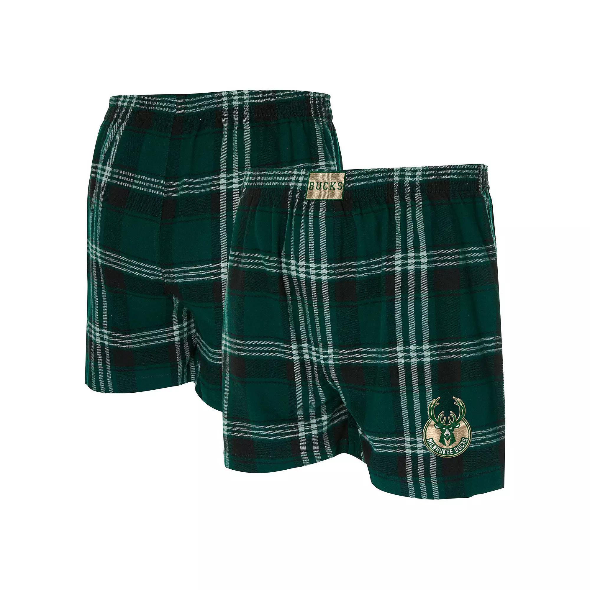 Men's Concepts Sport Hunter Green Milwaukee Bucks Region Flannel Boxer Short, Size: Medium, Team Product Image