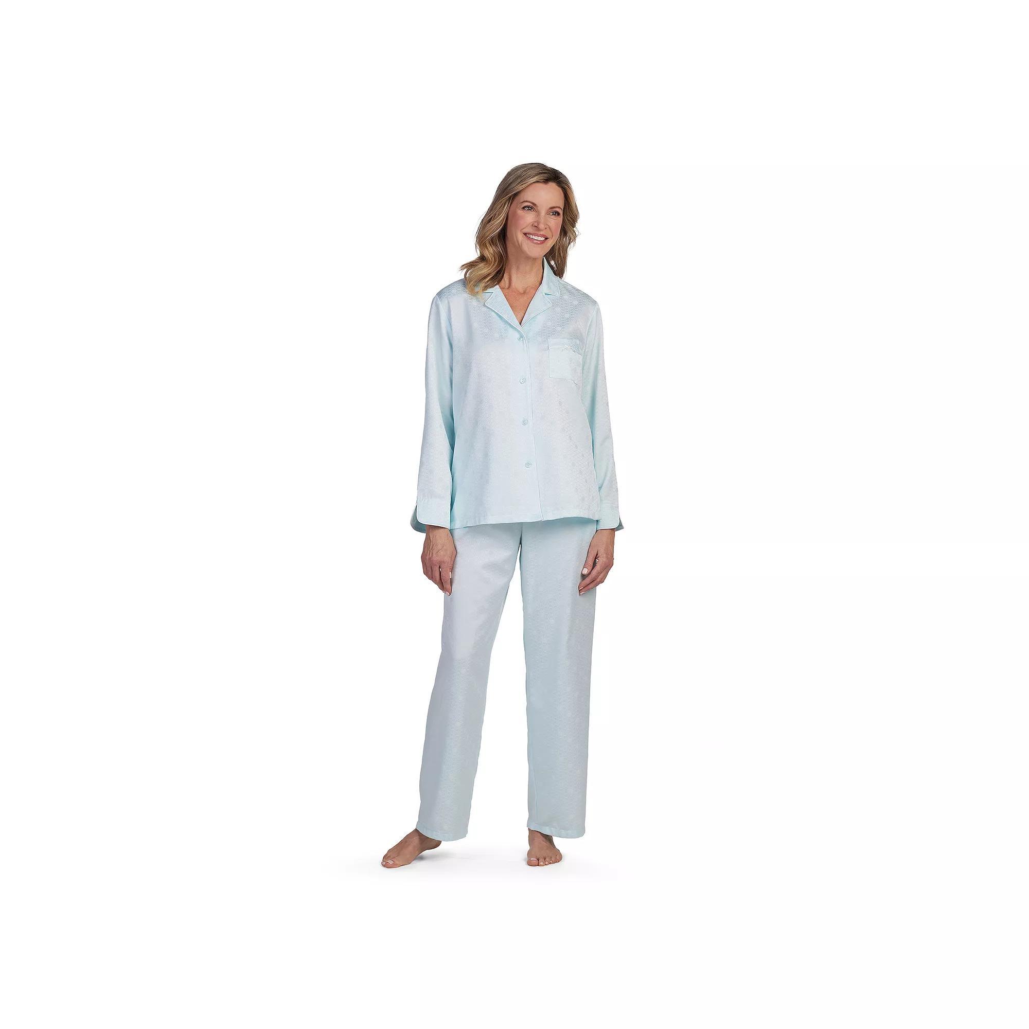 Petite Miss Elaine Essentials Brushed Back Satin Pajama Top & Pajama Bottom Set, Womens Red Product Image