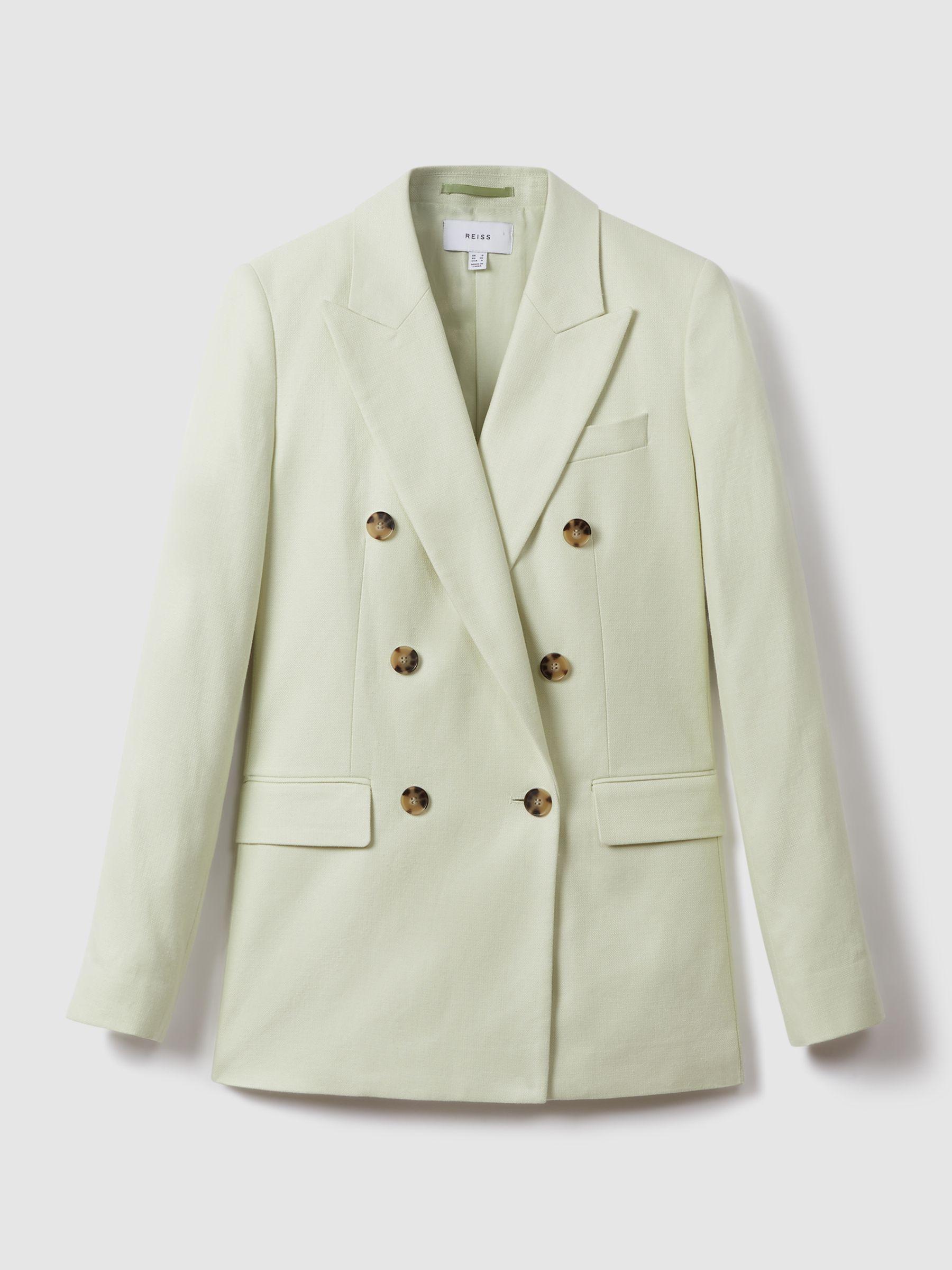 Double Breasted Linen Blend Suit Blazer in Mint Product Image
