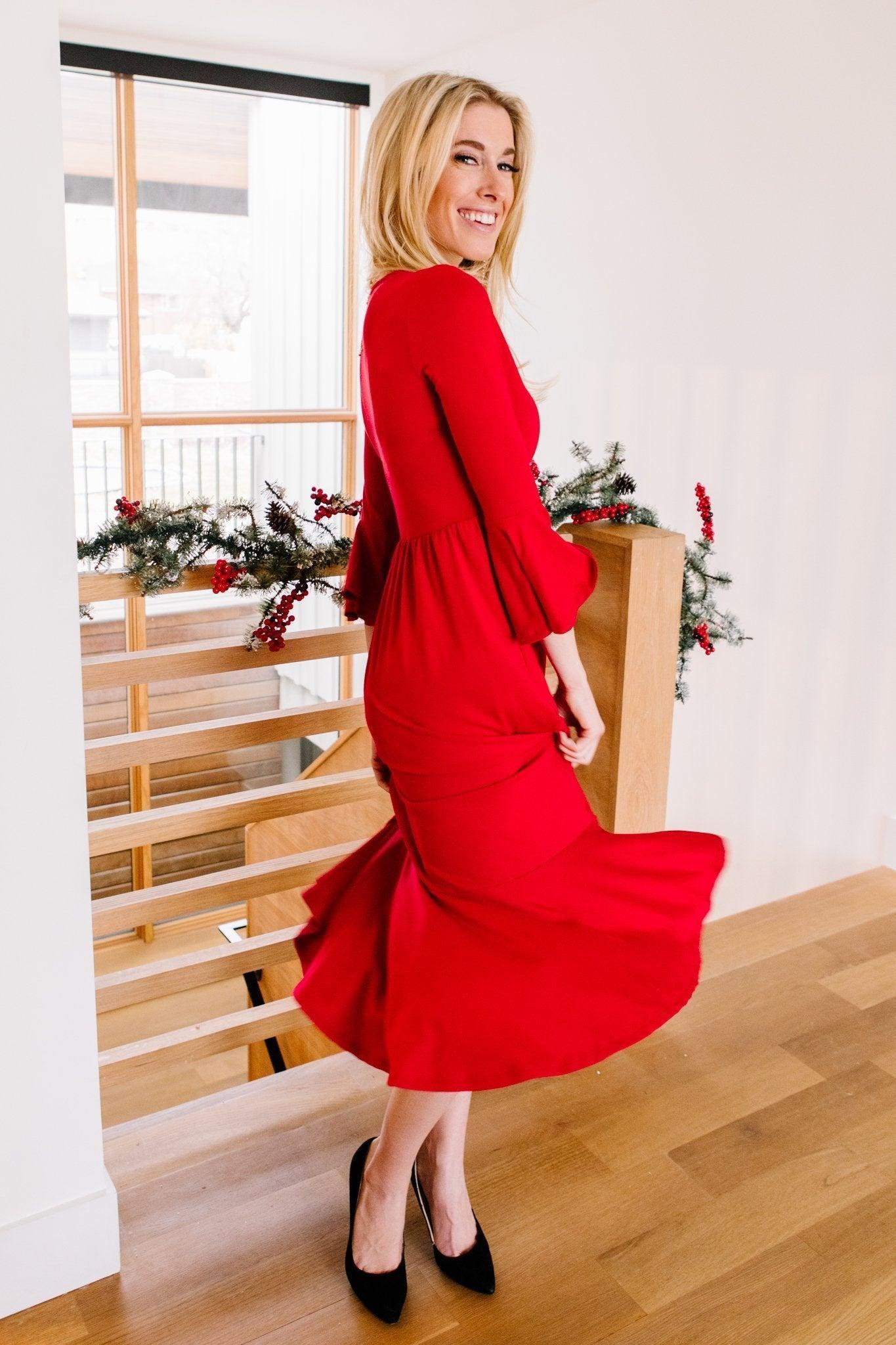 Cloudy Skies Dress in Crimson (Online Exclusive) Product Image