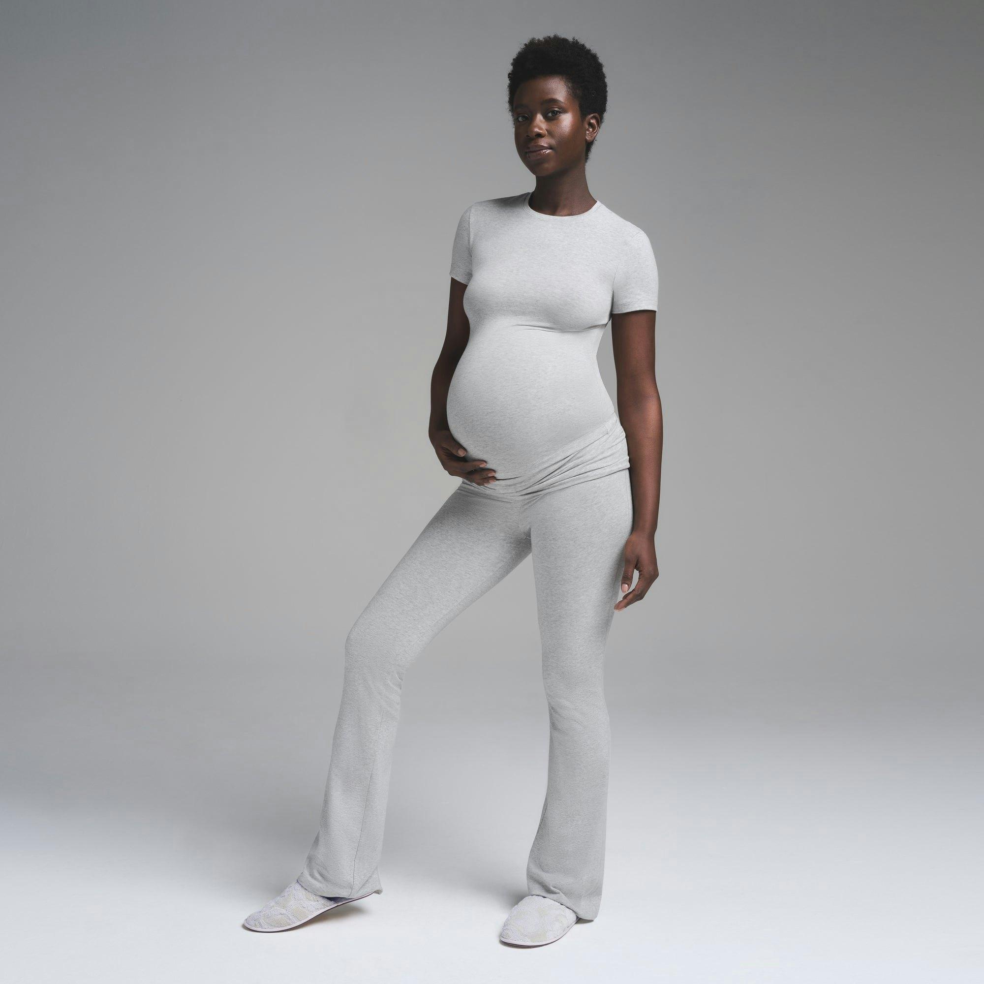 COTTON JERSEY MATERNITY FOLDOVER PANT | LIGHT HEATHER GREY Product Image