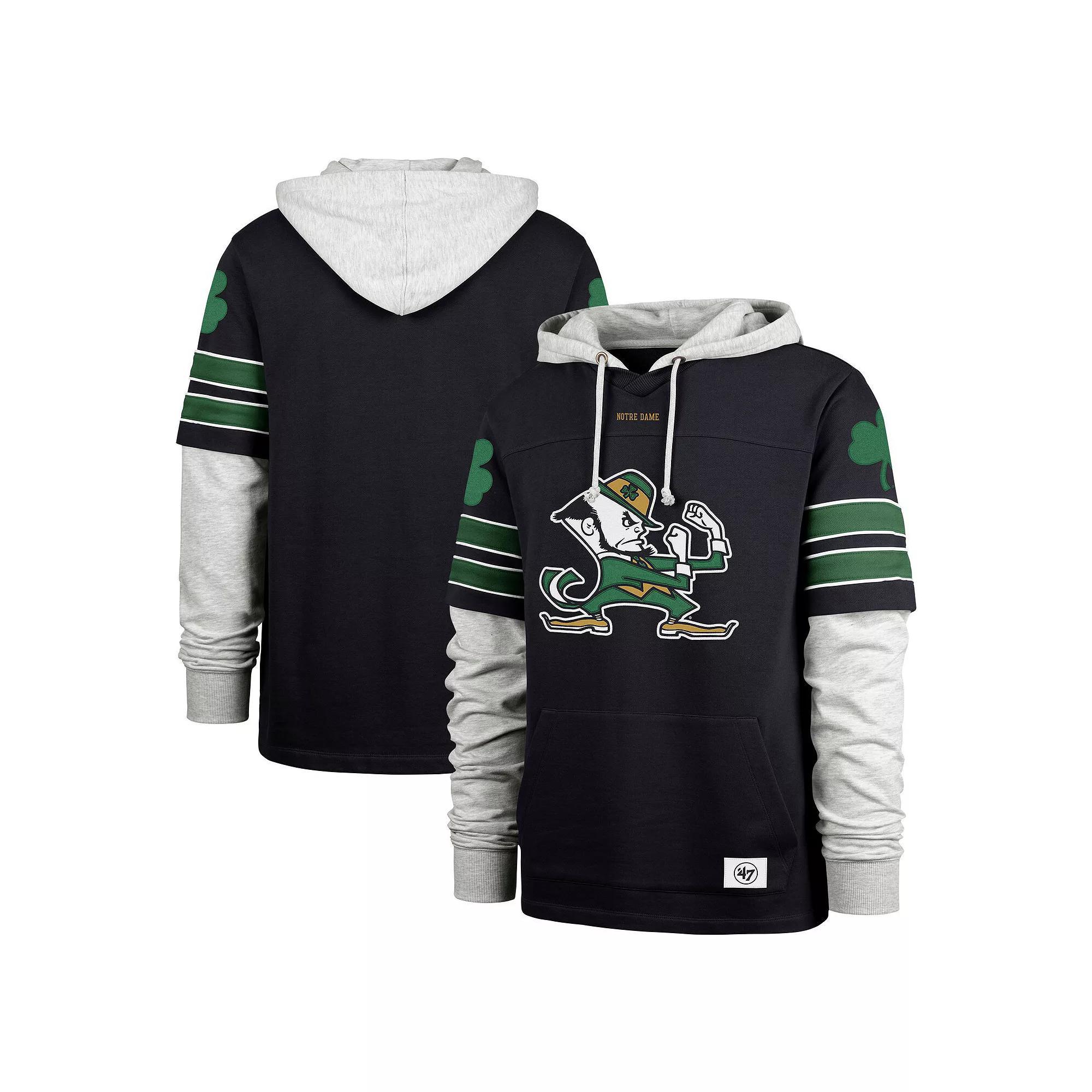 Men's '47 Navy Notre Dame Fighting Irish Big & Tall Blitz Lacer Pullover Hoodie, Size: 3XLT, Blue Product Image