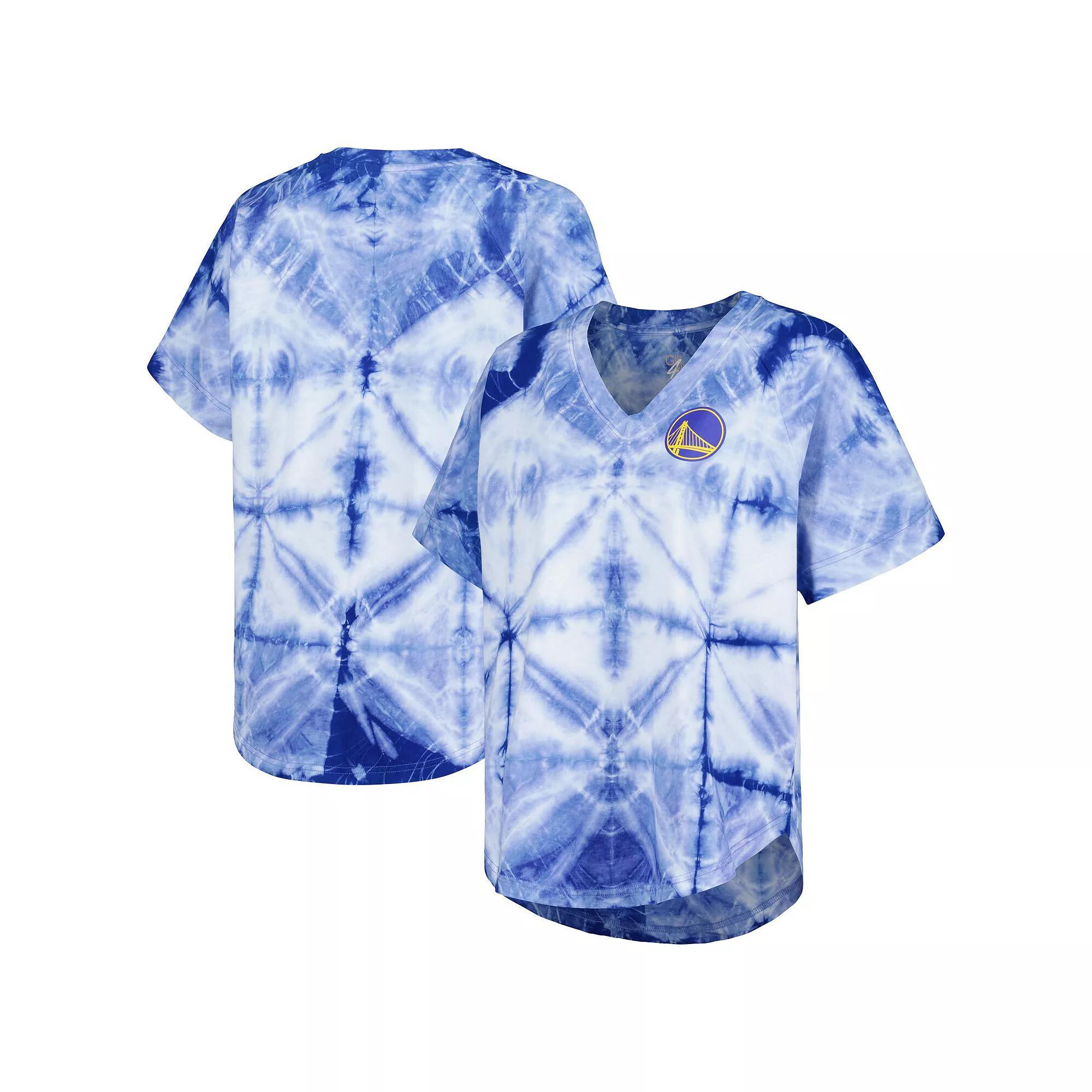 Women's G-III 4Her by Carl Banks Royal Golden State Warriors Tournament Raglan Oversized Tie-Dye V-Neck T-Shirt, Size: Small, Blue Product Image