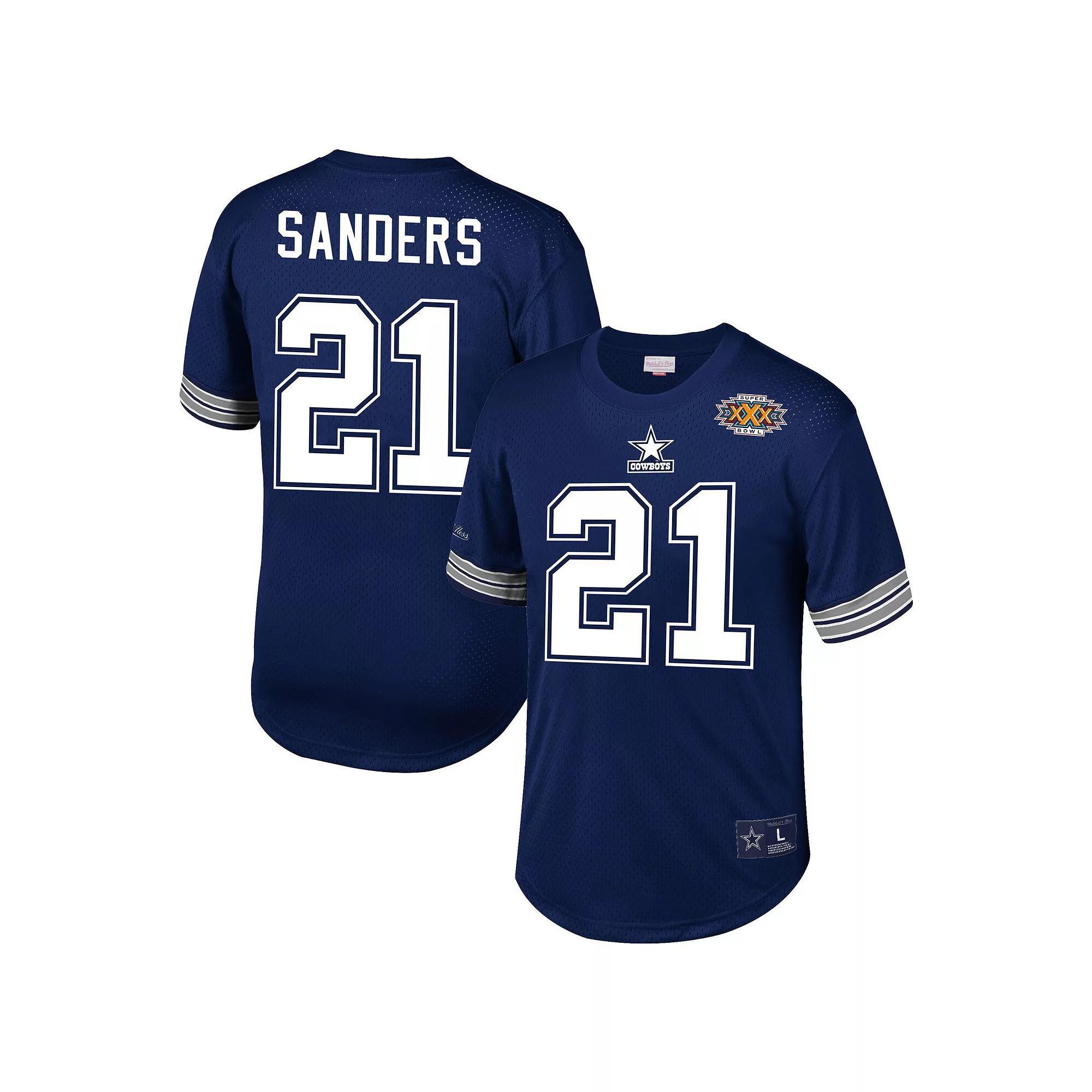 Men's Mitchell & Ness Deion Sanders Navy Dallas Cowboys Retired Player Name & Number Mesh Top, Size: Small, Blue Product Image