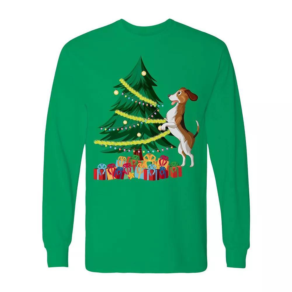 Men's Christmas Tree Dog Long Sleeve Graphic Tee, Size: Medium, Black Product Image