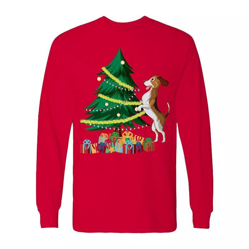 Men's Christmas Tree Dog Long Sleeve Graphic Tee, Size: Medium, Black Product Image