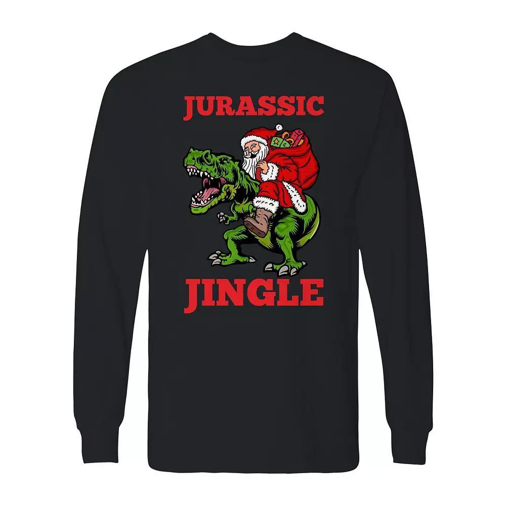 Men's Christmas Jurassic Jingle Trex Long Sleeve Graphic Tee, Size: XXL, Black Product Image