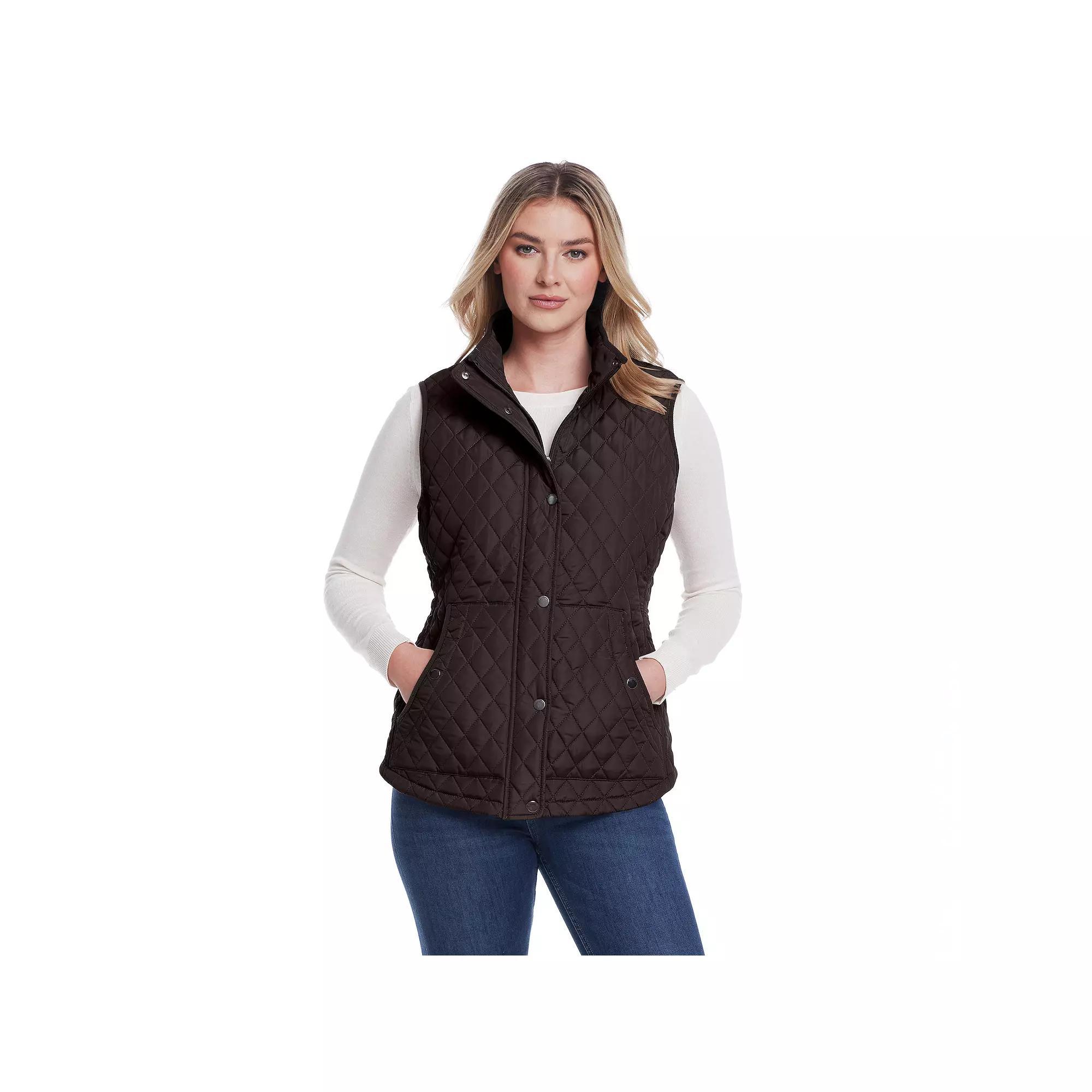 Women's Weathercast Corduroy Trimmed Quilted Vest, Size: Large, Black Product Image