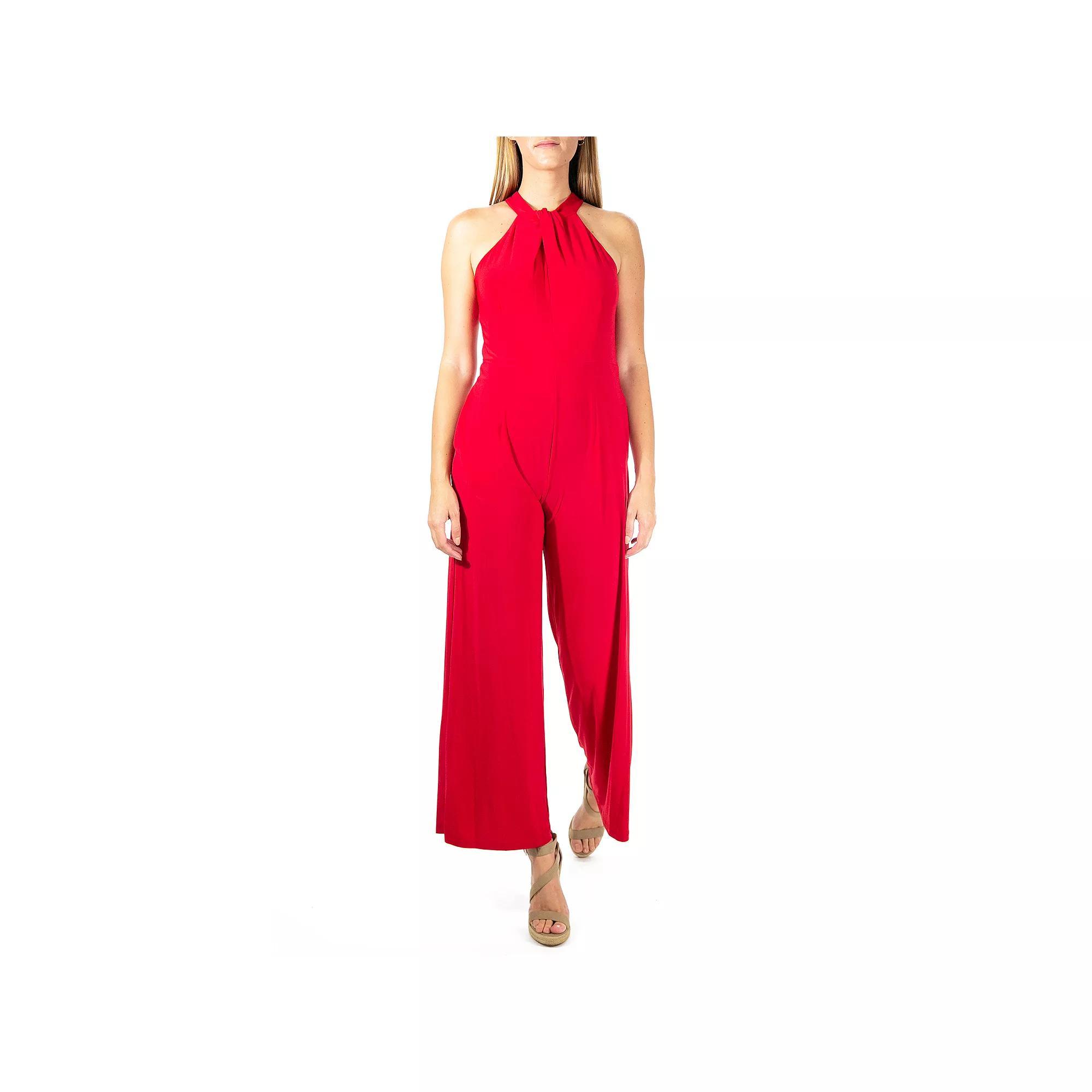 Women's Nina Leonard Wide-Leg Halter Jumpsuit, Size: XL, Green Product Image