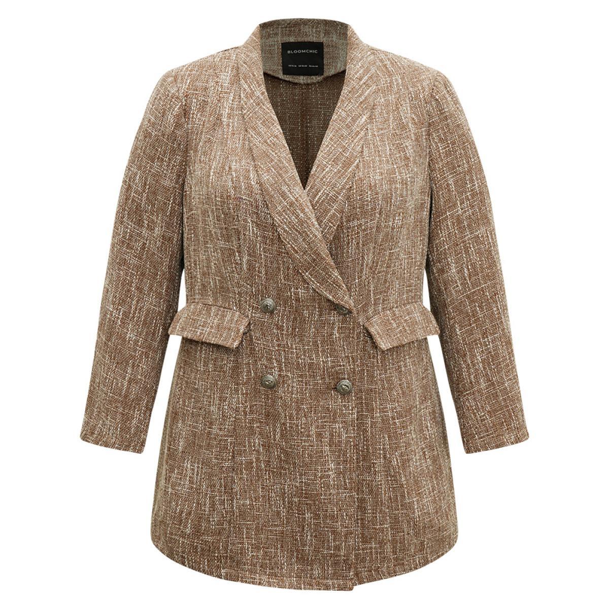 Plus Size Lapel Collar Pocket Button Up Blazer DarkBrown Women Dailywear Plain Button Sleeve Long Sleeve Lapel Collar 22-24/3X Pocket Elegant Blazers BloomChic Product Image