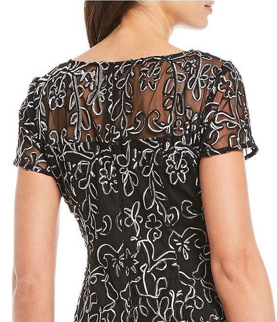 Ignite Evenings Embroidered Soutache Floral Lace Illusion Round Neck Short Sleeve Midi Dress Product Image