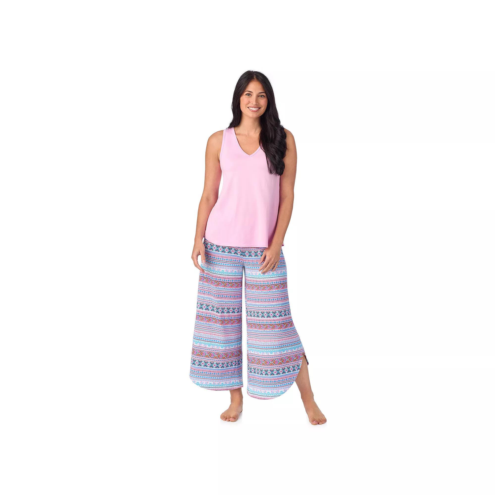 Women's Cuddl Duds® 2-Piece Sleeveless Pajama Top & Wide Leg Pajama Pants Set, Size: Large, Ivory Fairisle Product Image
