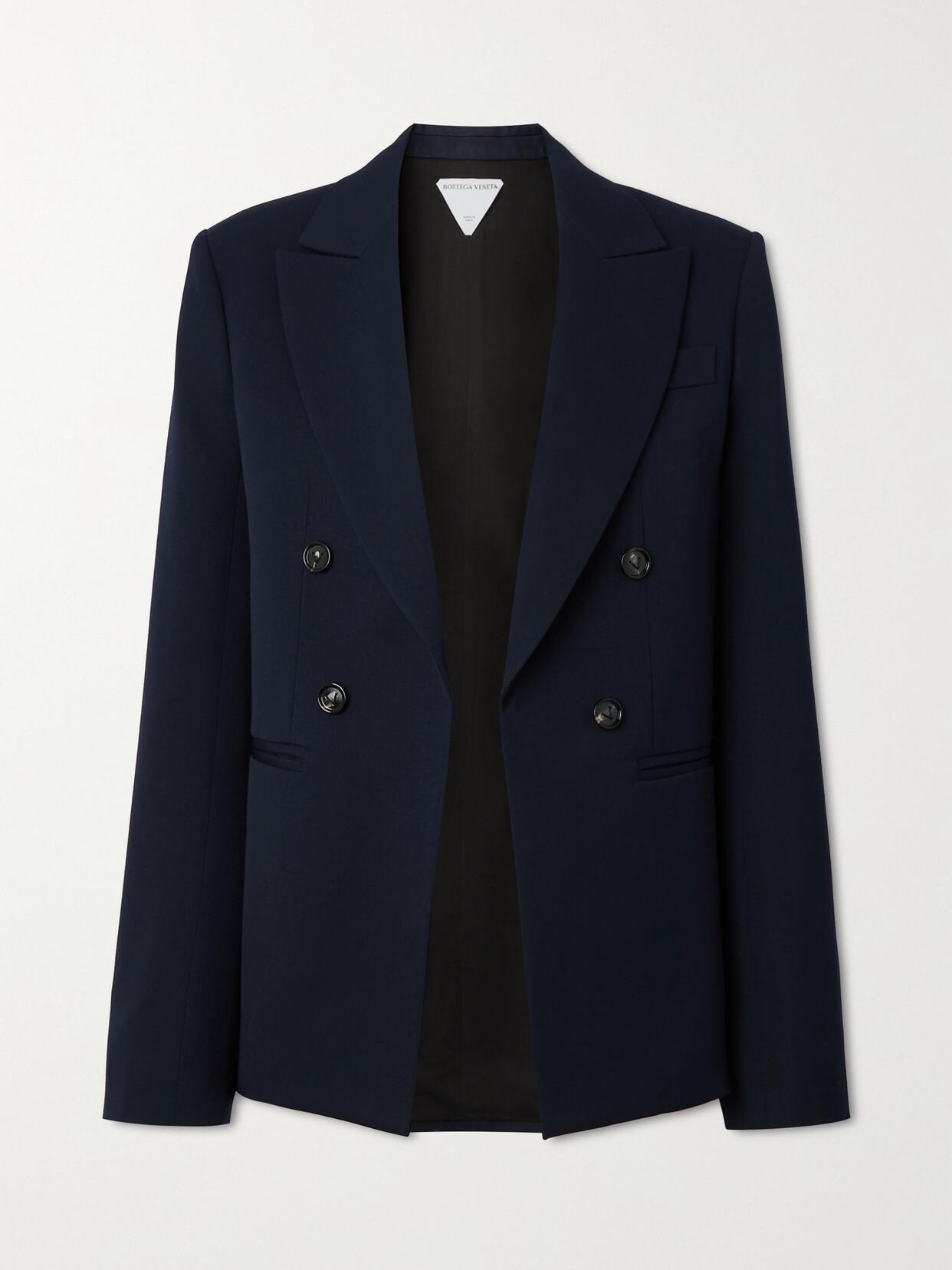 BOTTEGA VENETA Double-breasted Grain De Poudre Wool Blazer In Blue Product Image