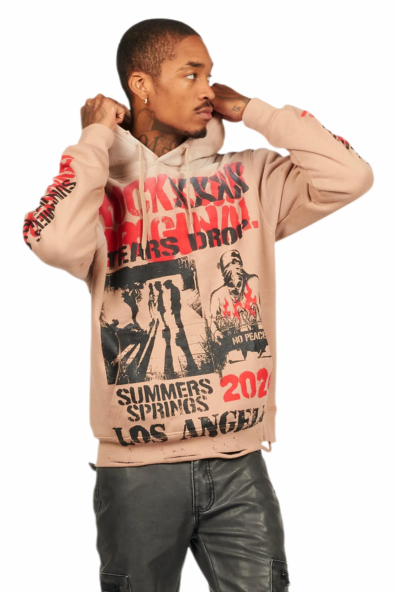 Omer Khaki Distressed Graphic Hoodie Male Product Image