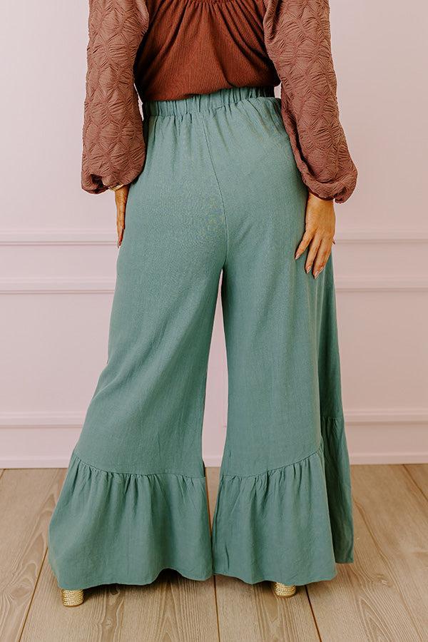 The Kenzo High Waist Linen-Blend Trousers In Light Teal Curves Product Image