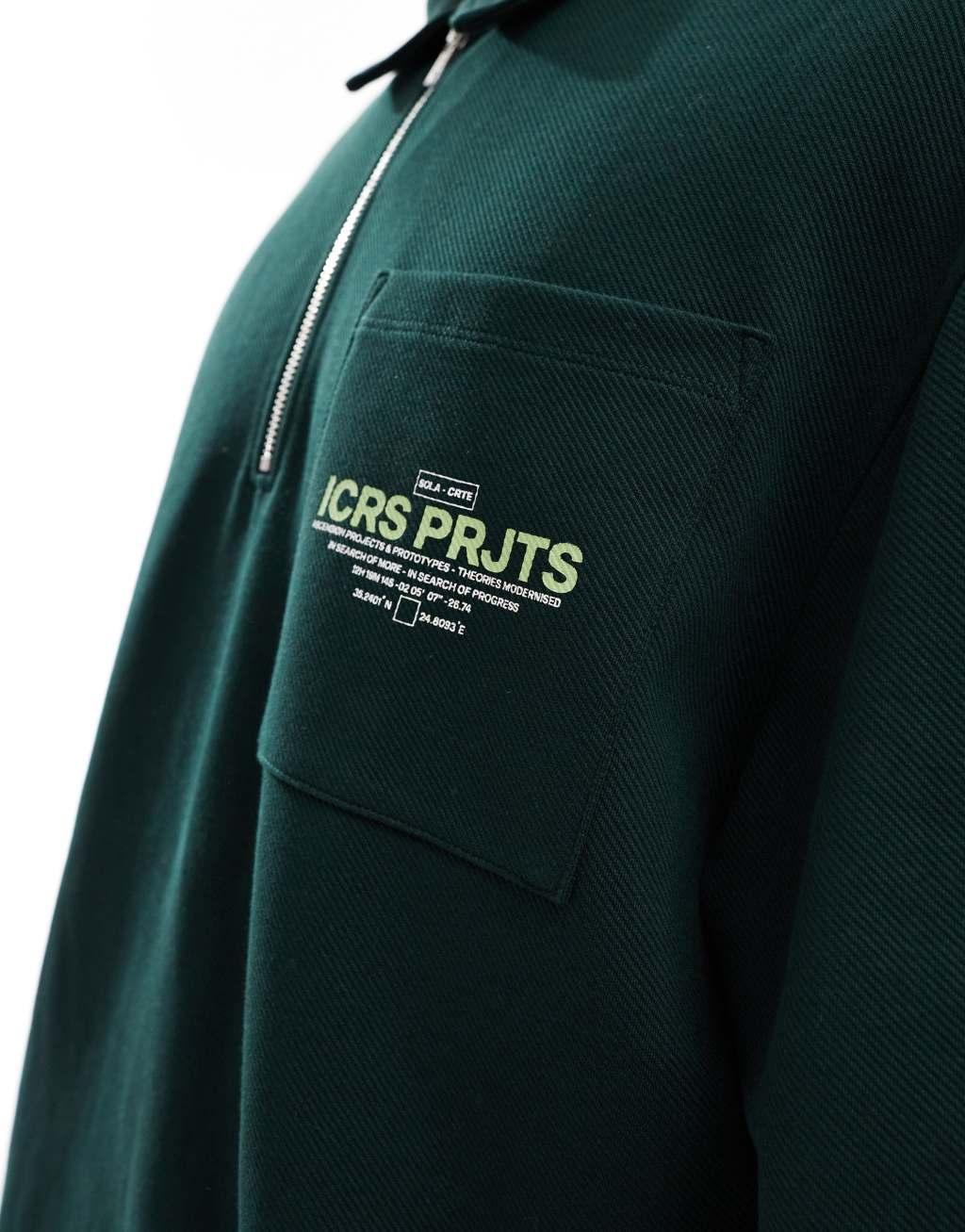 ASOS DESIGN oversized polo in textured jersey with pocket print in dark green Product Image