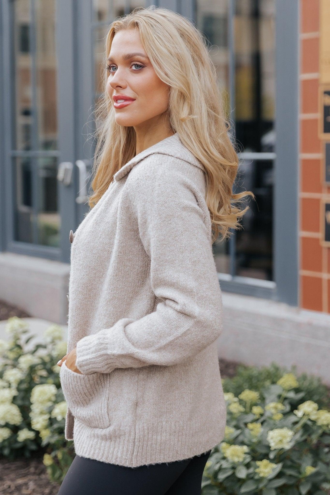 Beige Button Down Sweater Cardigan-FINAL SALE Female Product Image