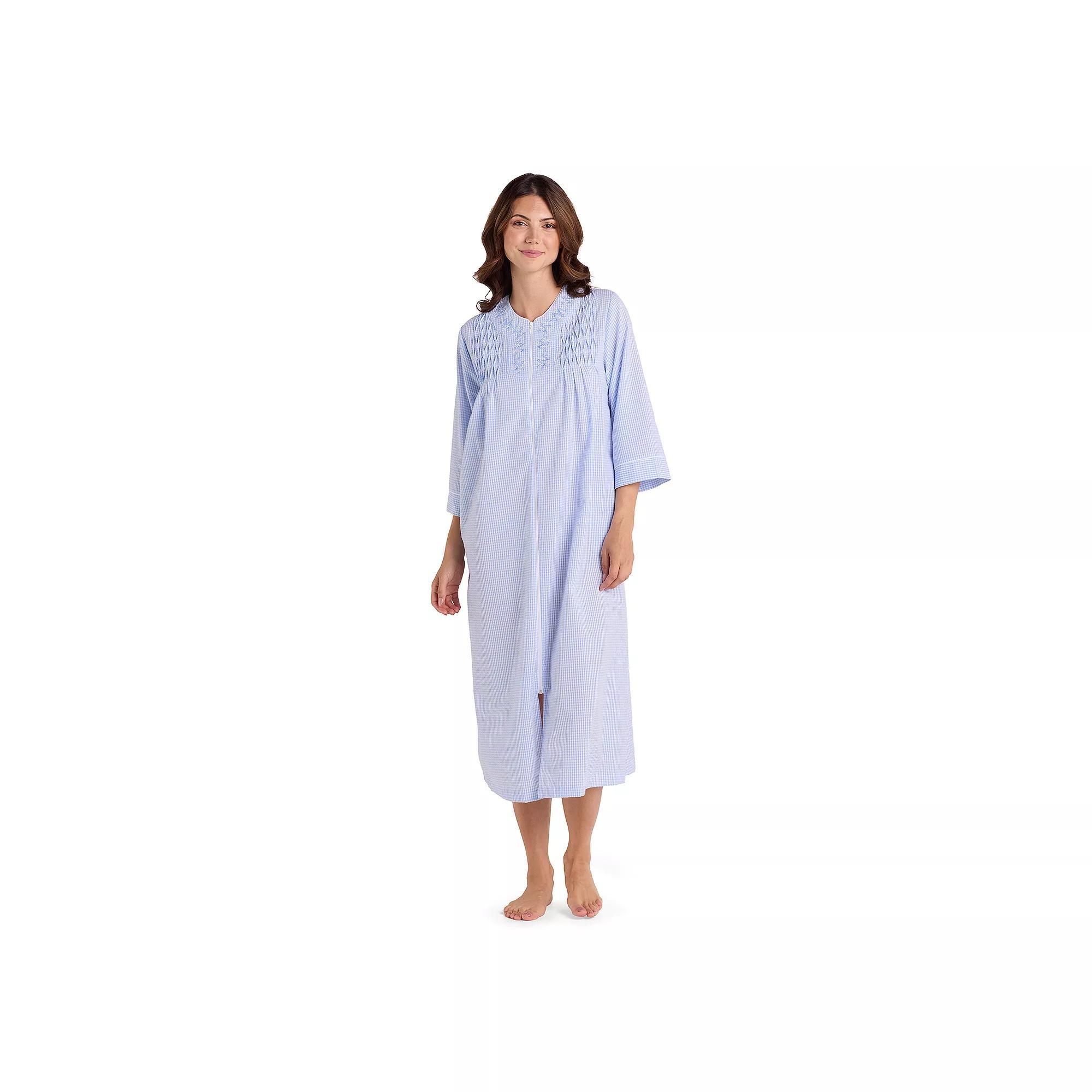 Womens Miss Elaine Essentials Seersucker Long Zip Robe Product Image