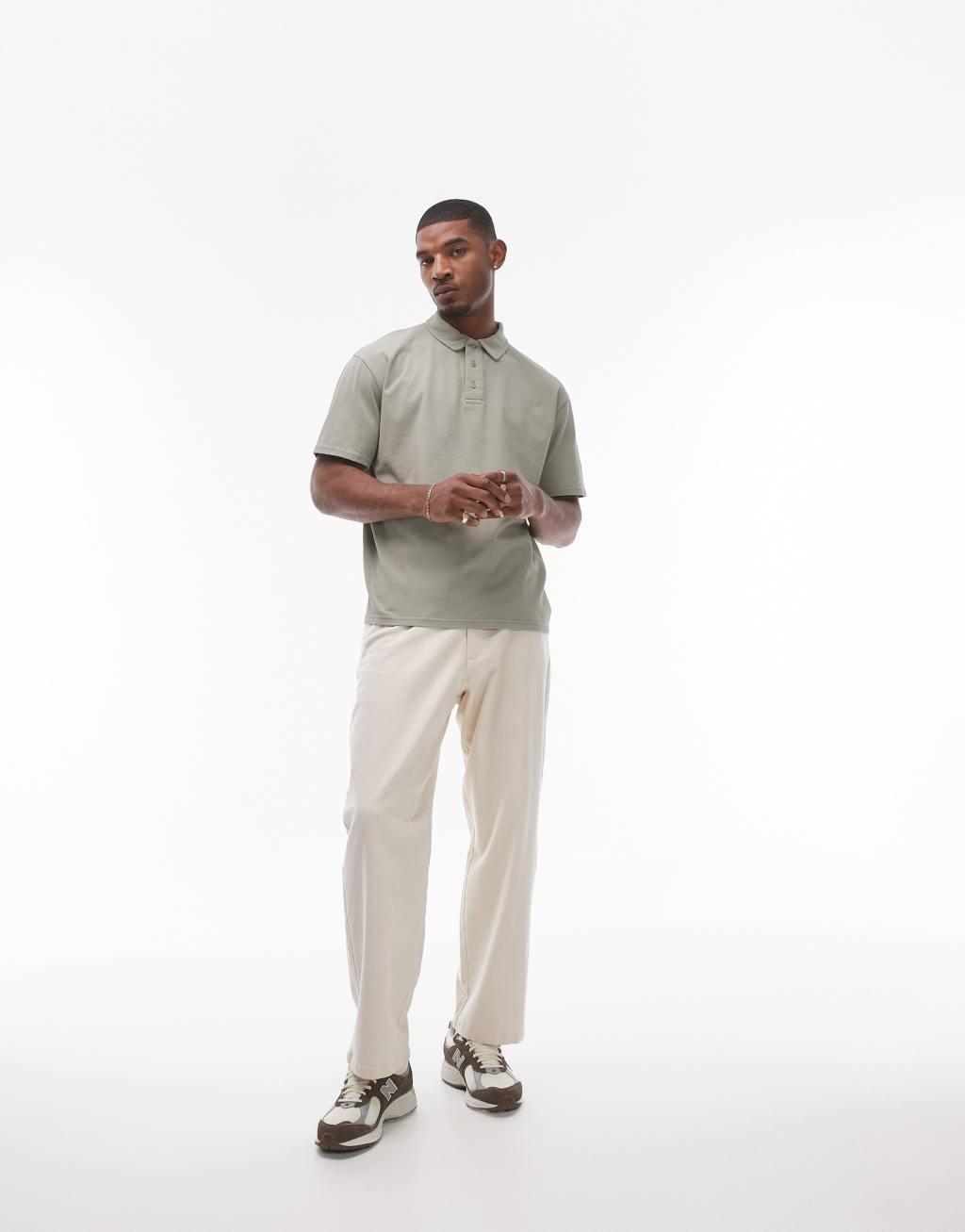 Topman oversized fit polo shirt in washed black Product Image