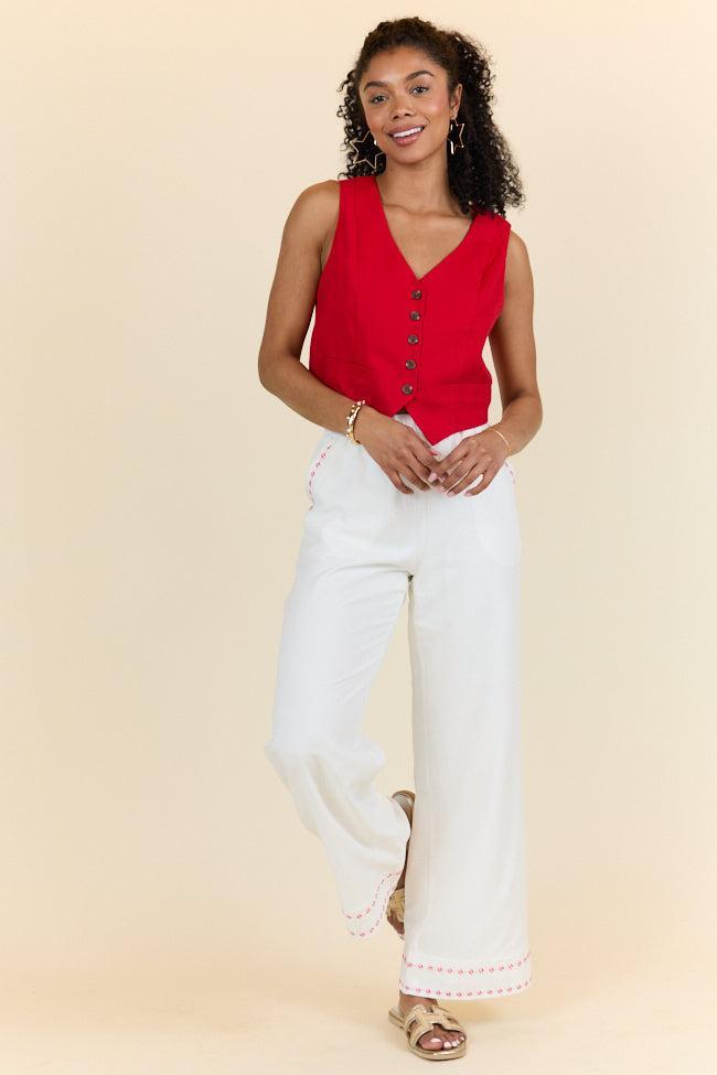 Just Feels Right Off-White Embroidered Pants FINAL SALE Product Image