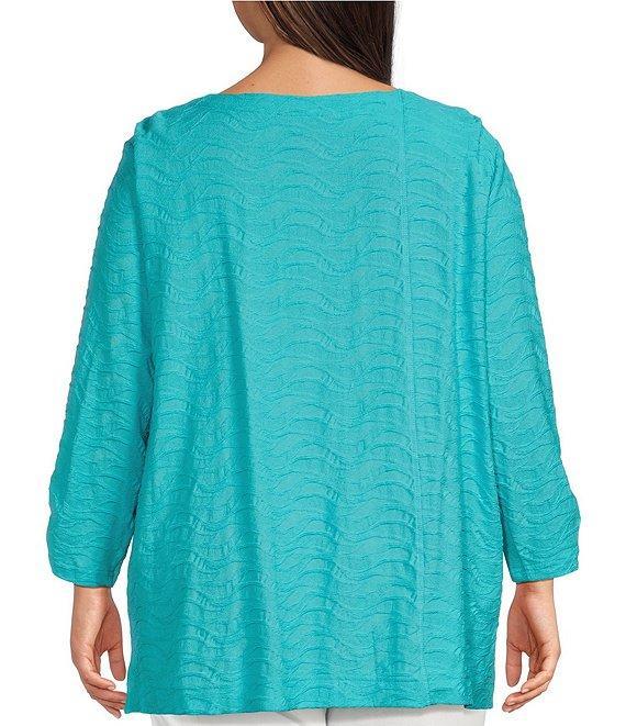 Ali Miles Plus Size Textured Knit Round Neck 3/4 Sleeve Hi-Low Hem Top Product Image