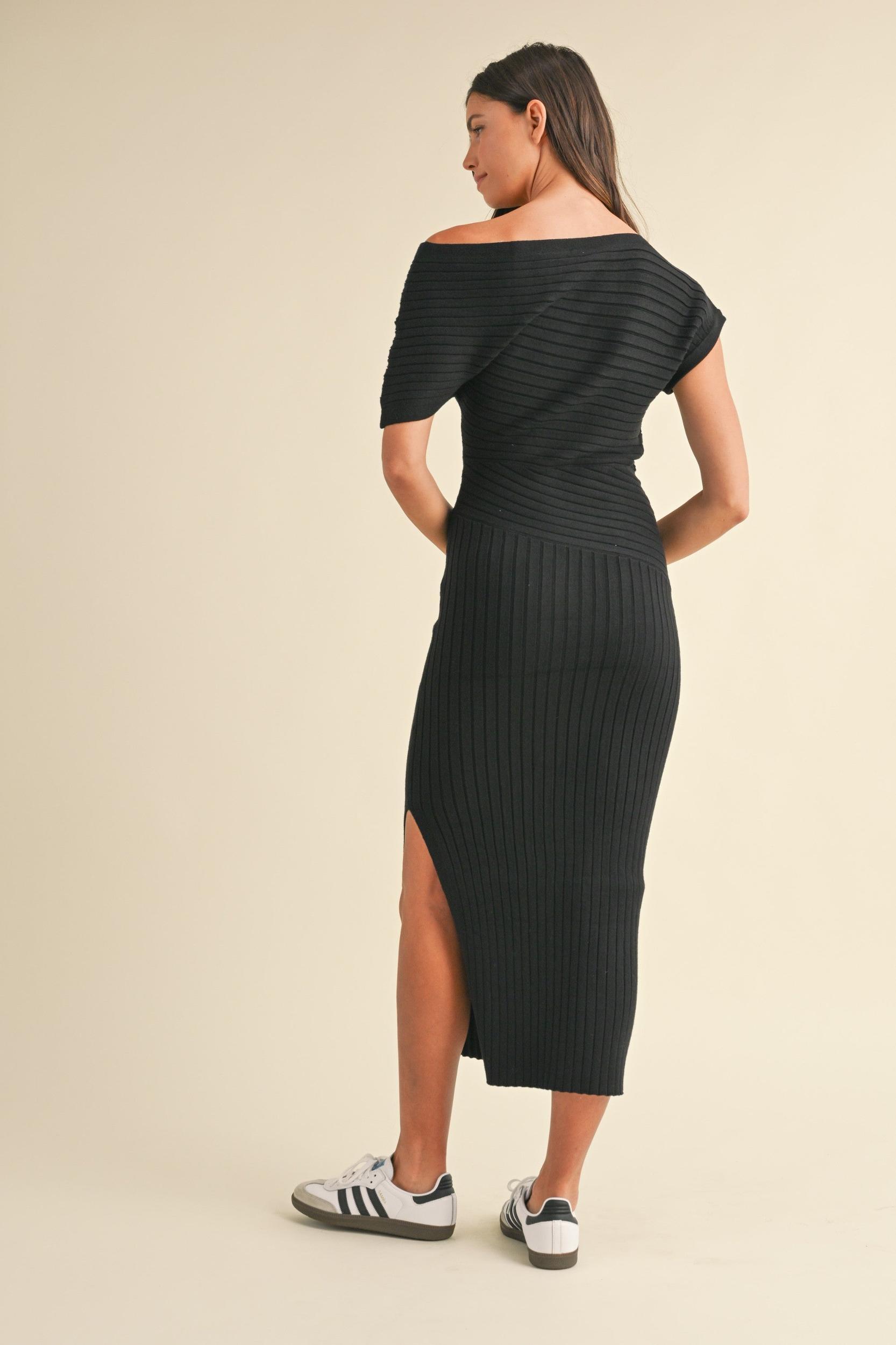 One Shoulder Ribbed Knit Midi Dress Product Image