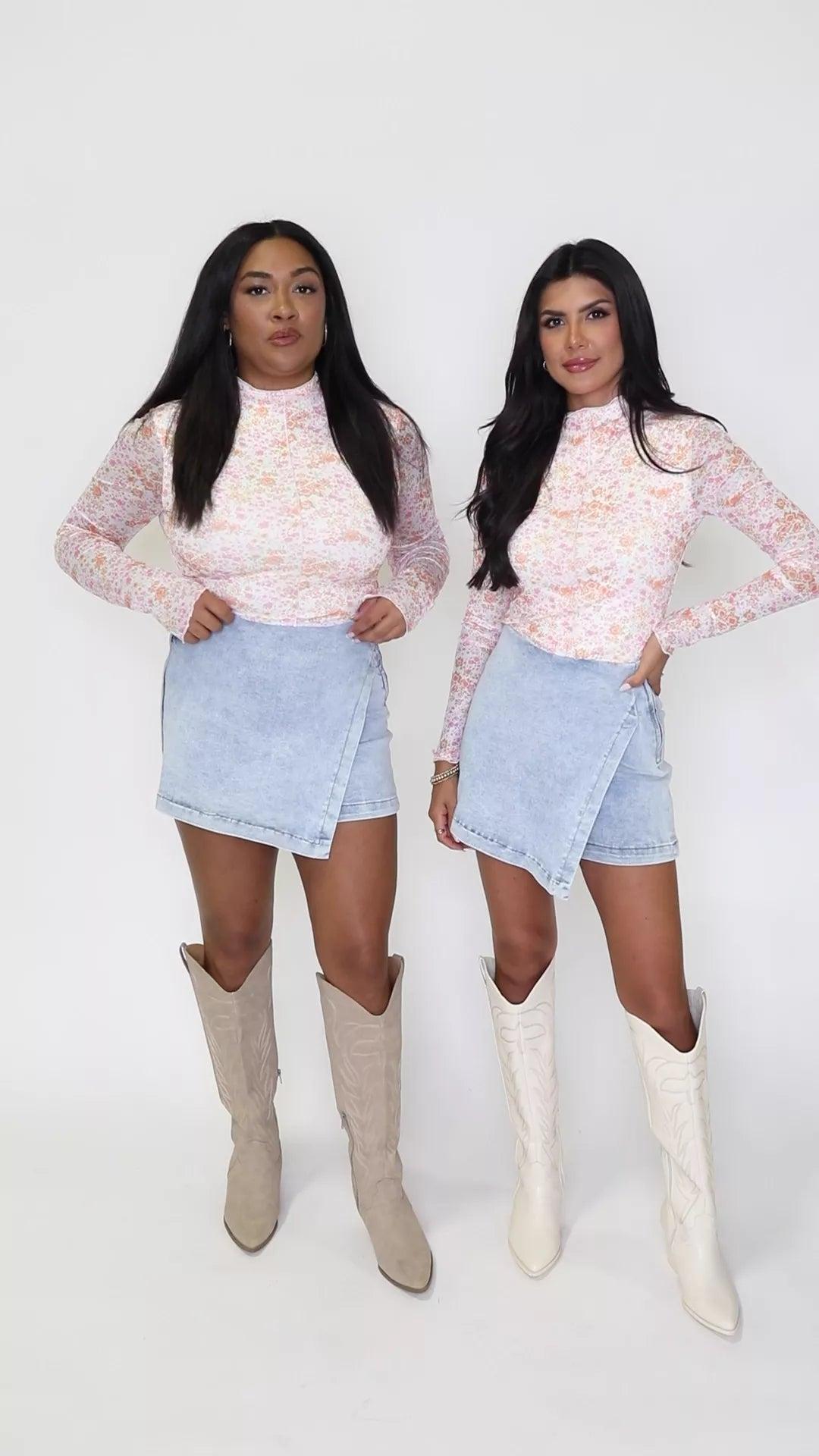 My Favorite Light Wash Acid Wash Denim Skort Product Image