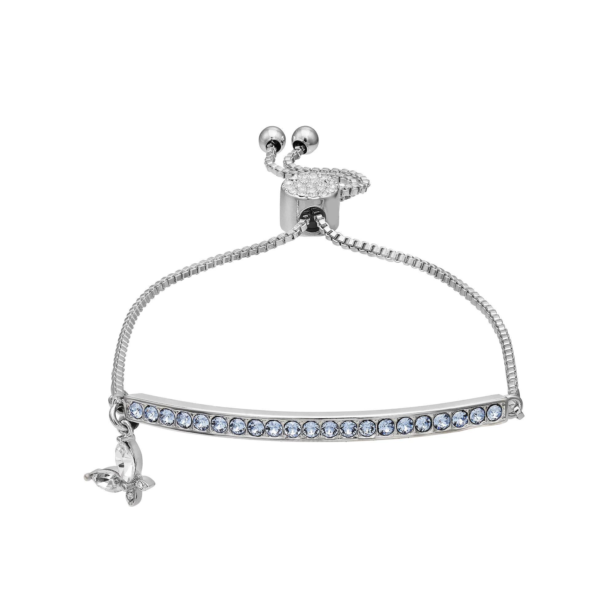 Brilliance Adjustable Crystal Butterfly Bar Bracelet, Women's, Size: 8", Silver Tone Blue Product Image