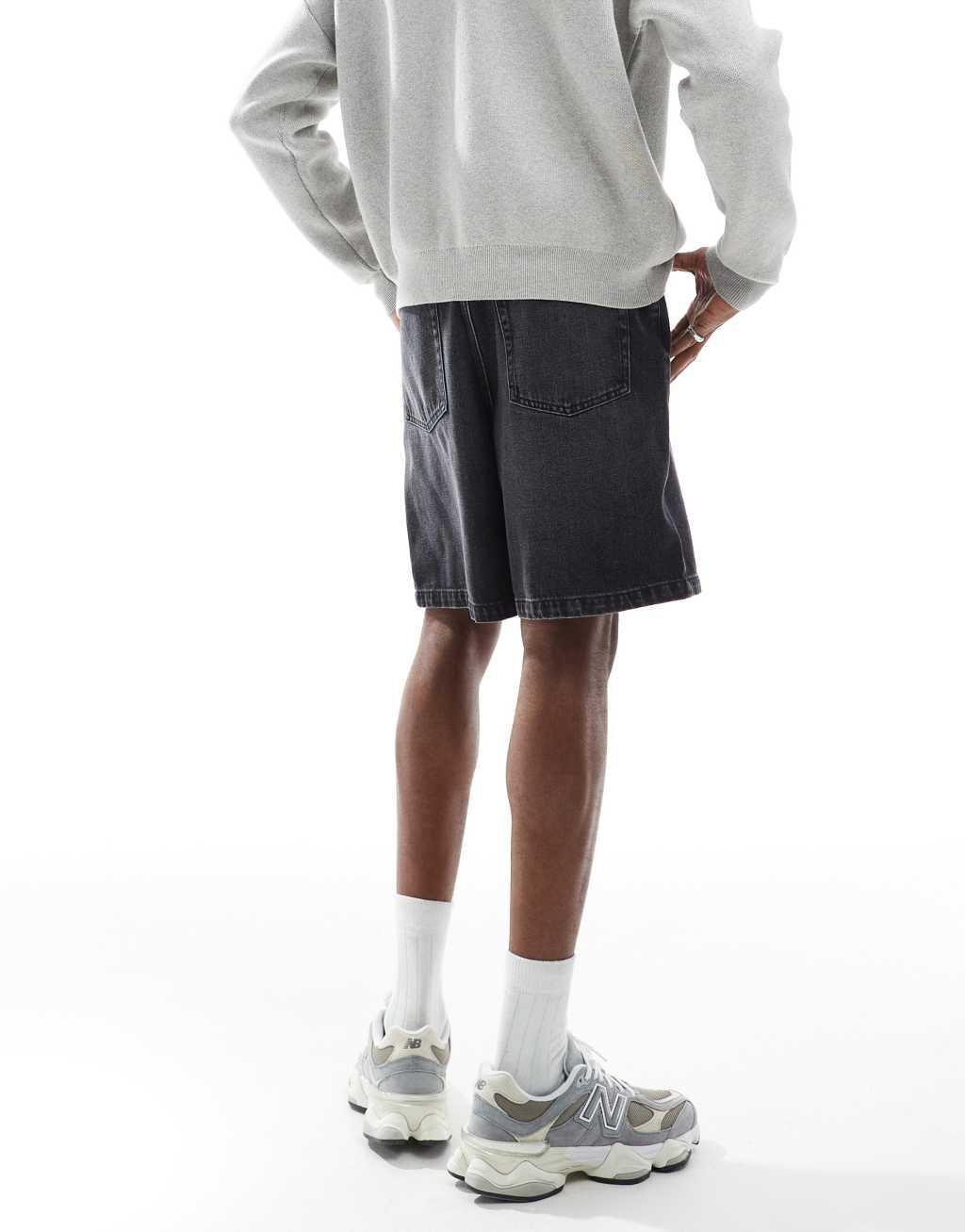 ASOS DESIGN standard length jorts in washed black Product Image