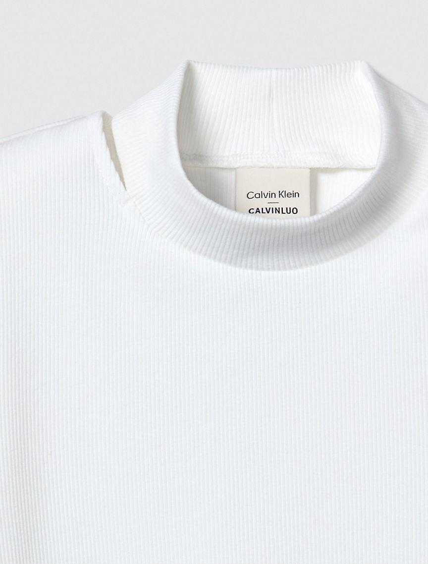 Calvin Klein Women's Cut Out Slim Crewneck T-Shirt - White - S Product Image