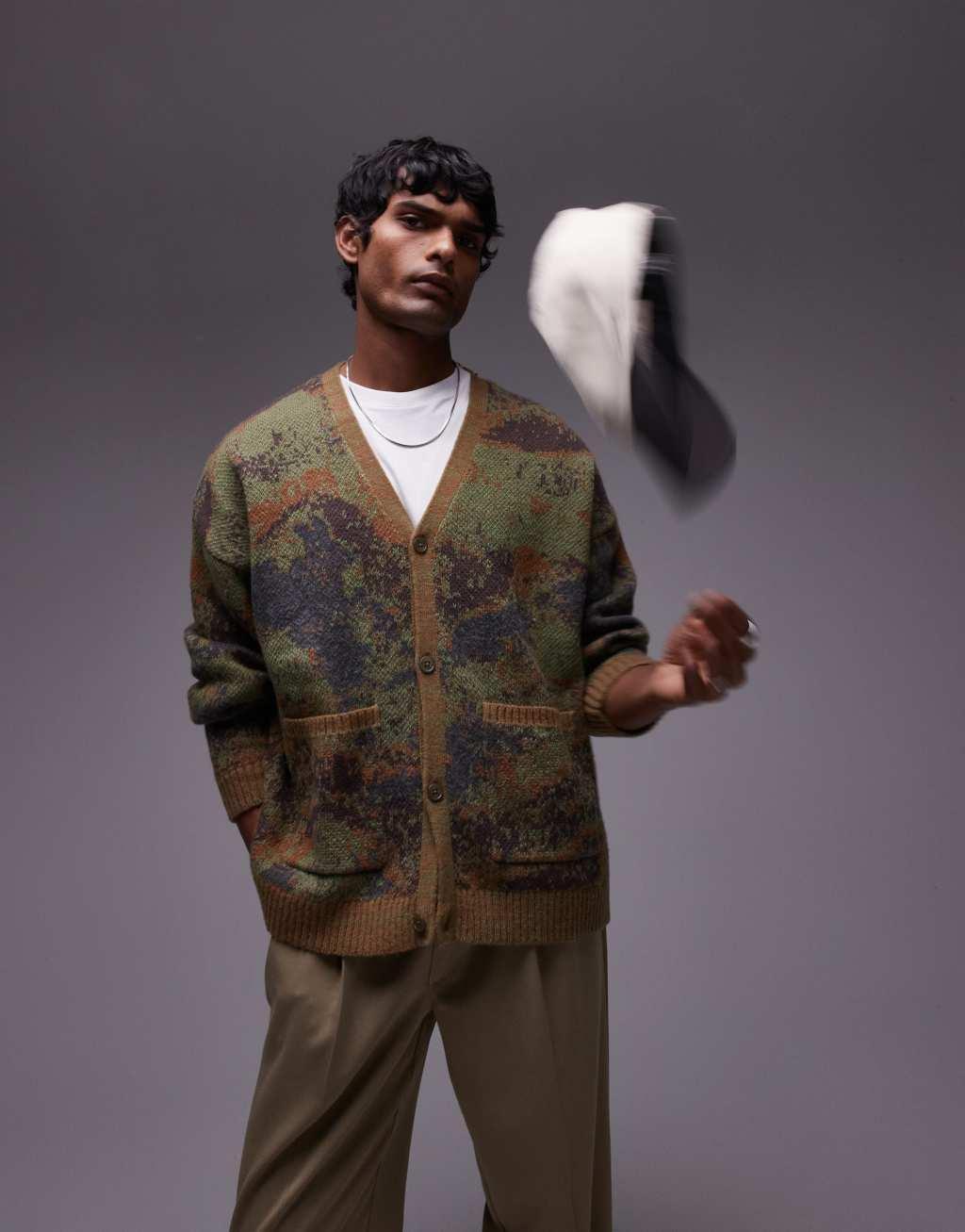 Topman abstract pattern oversized cardigan Product Image