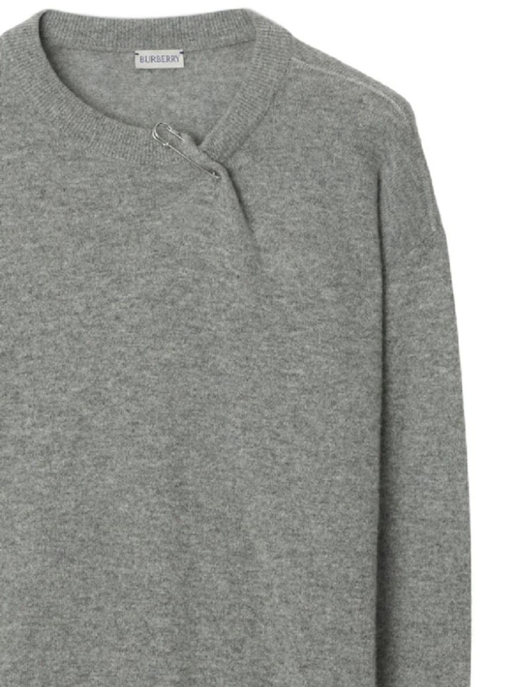 BURBERRY Equestrian Knight-embroidered Crew-neck Jumper In Gray Product Image