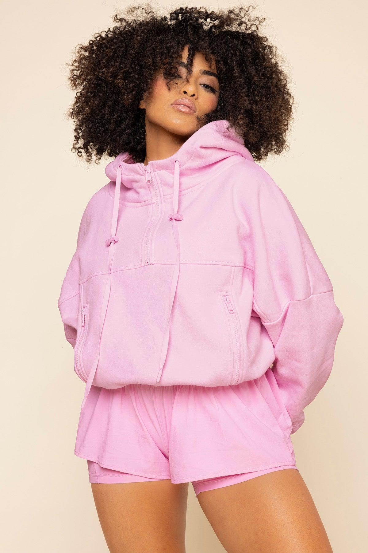 Half Zip Warm Up Hoodie - Perfect Pink Product Image