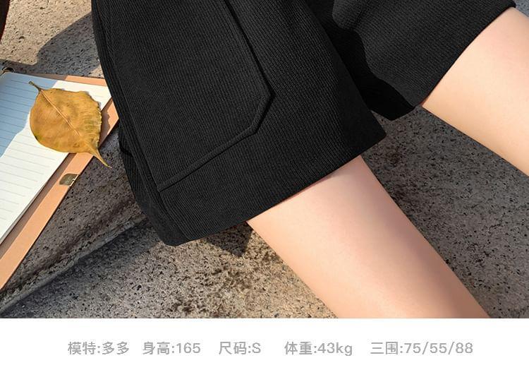 High Waist Plain Corduroy Wide Leg Shorts Product Image