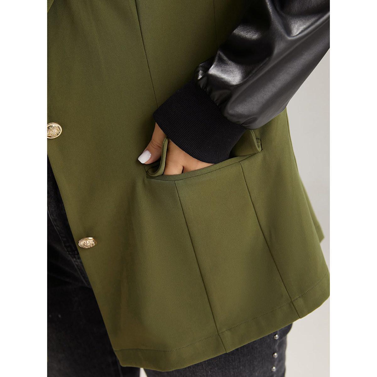 Plus Size Contrast Flap Pocket Button Fly Coat Women ArmyGreen Casual Contrast Ladies Dailywear Winter Coats BloomChic 18-20/2X Product Image