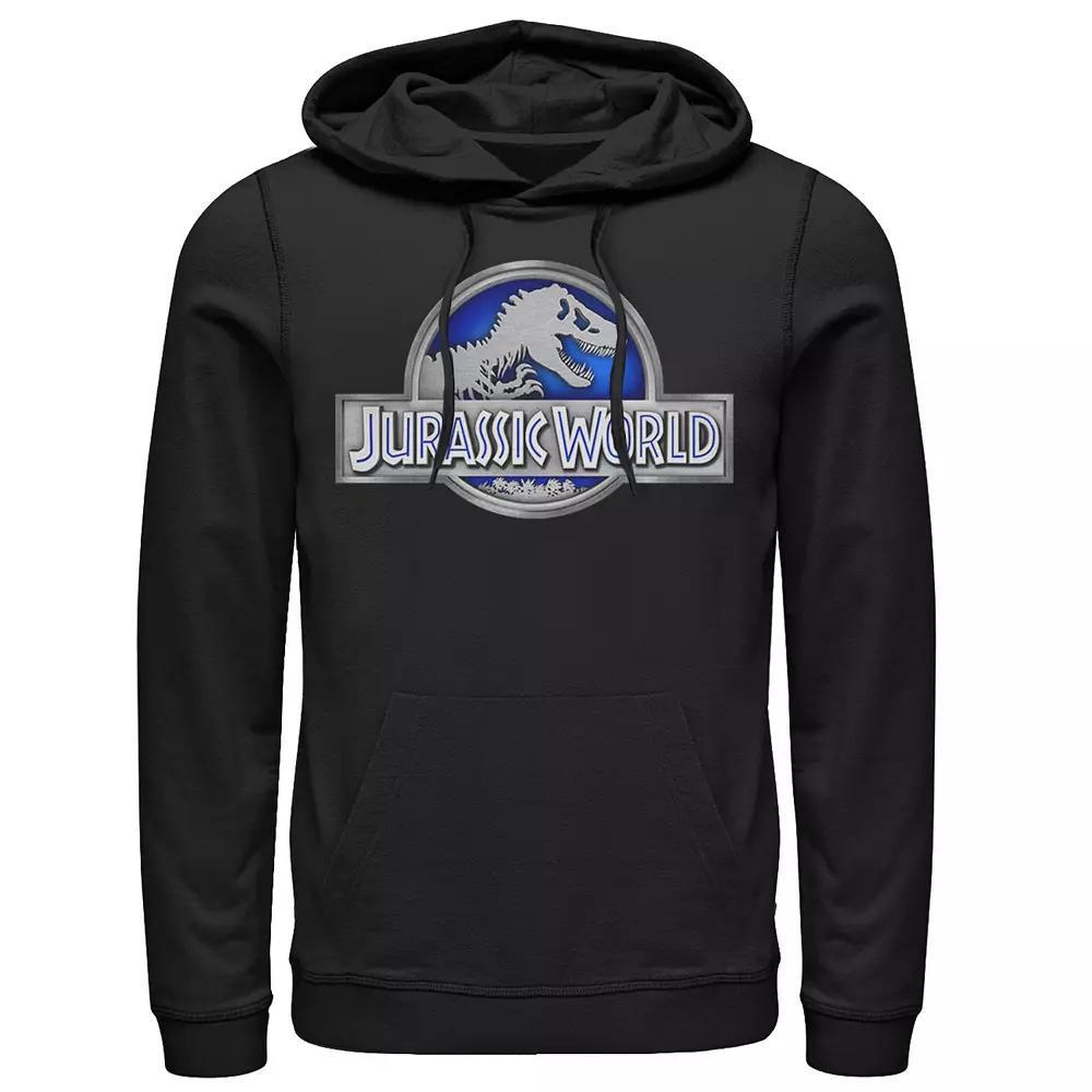 Men's Jurassic Park Raptor Coming Out Of Forest Graphic Pullover Hoodie, Size: XXL, Blue Product Image