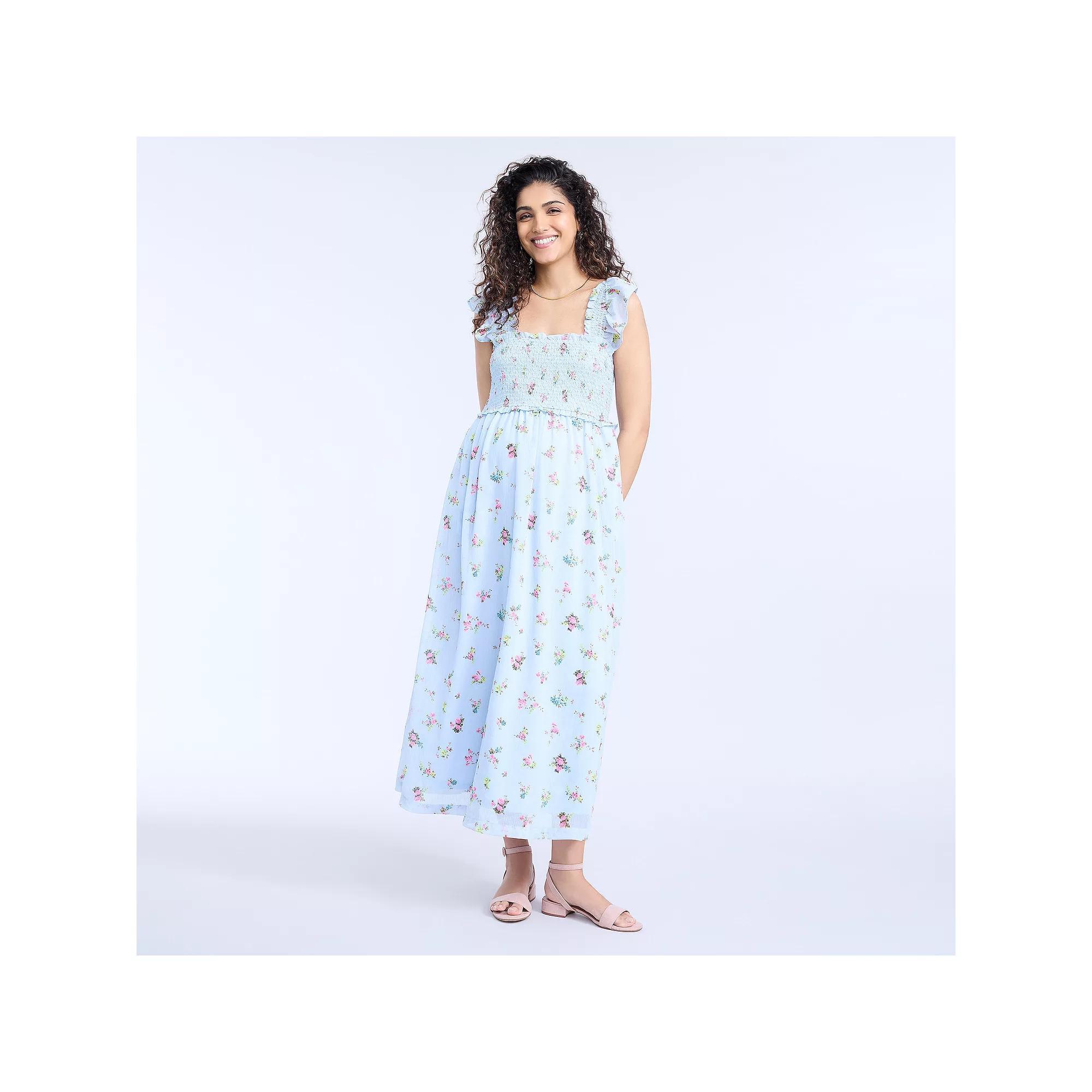 Maternity Motherhood® Sleeveless Ruffle Shoulder Smocked Dress, Women's, Size: XXL-MAT, Ditsy Floral Product Image