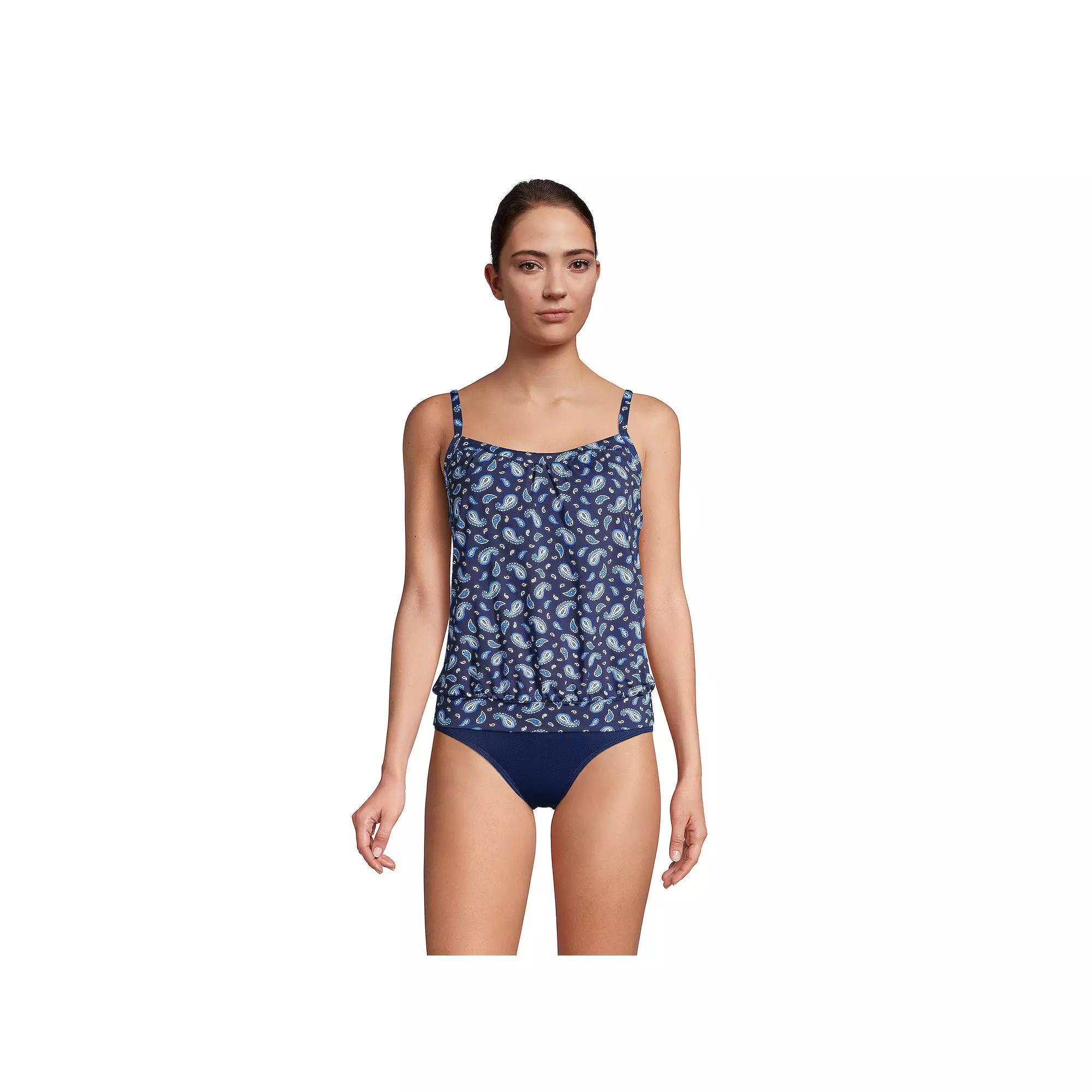 Womens Lands End DDD-Cup Bust-Minimizer Blouson Chlorine-Resistant Tankini Swim Top Deep Blue Paisley Product Image